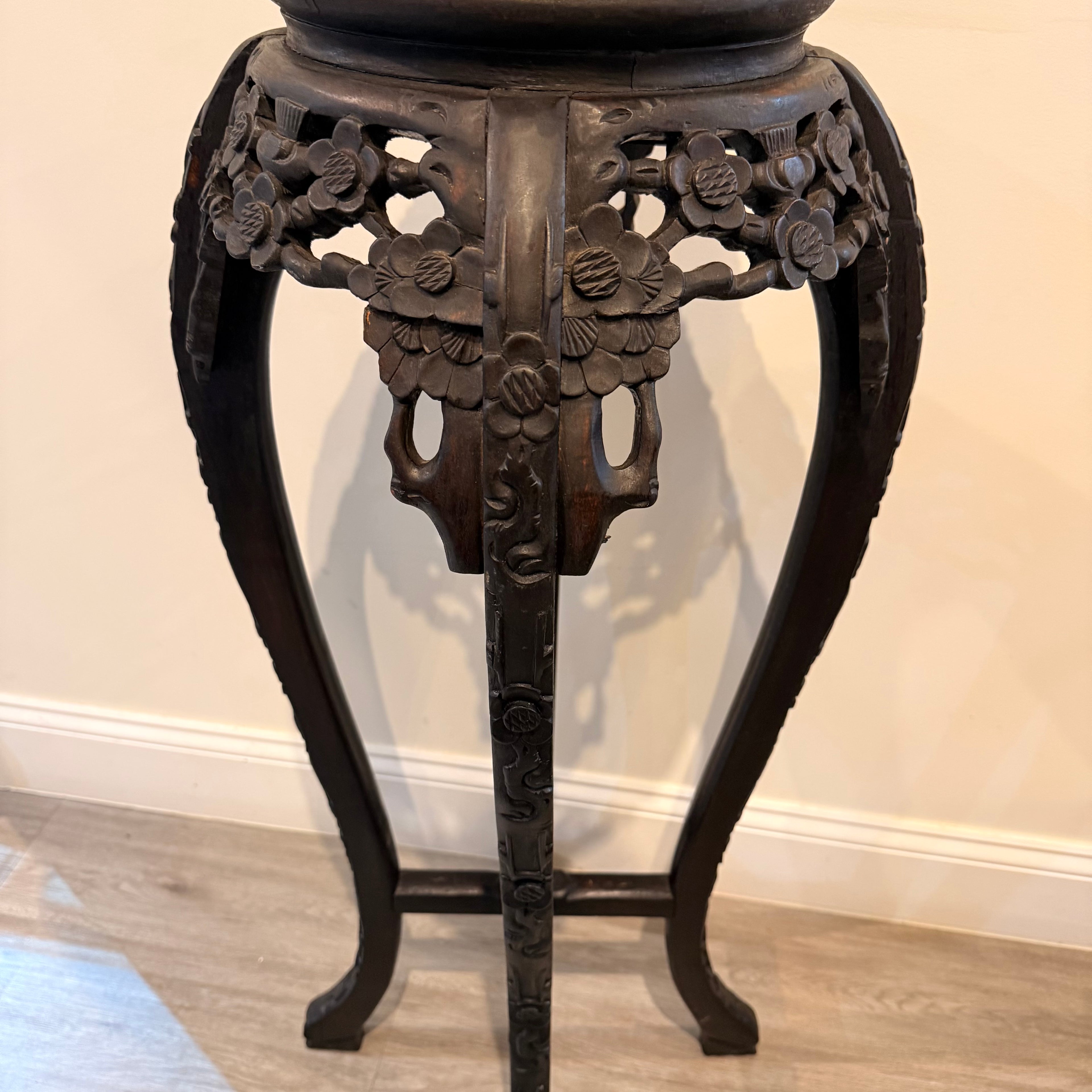 Vintage Carved Pedestal with Rose Marble Inset