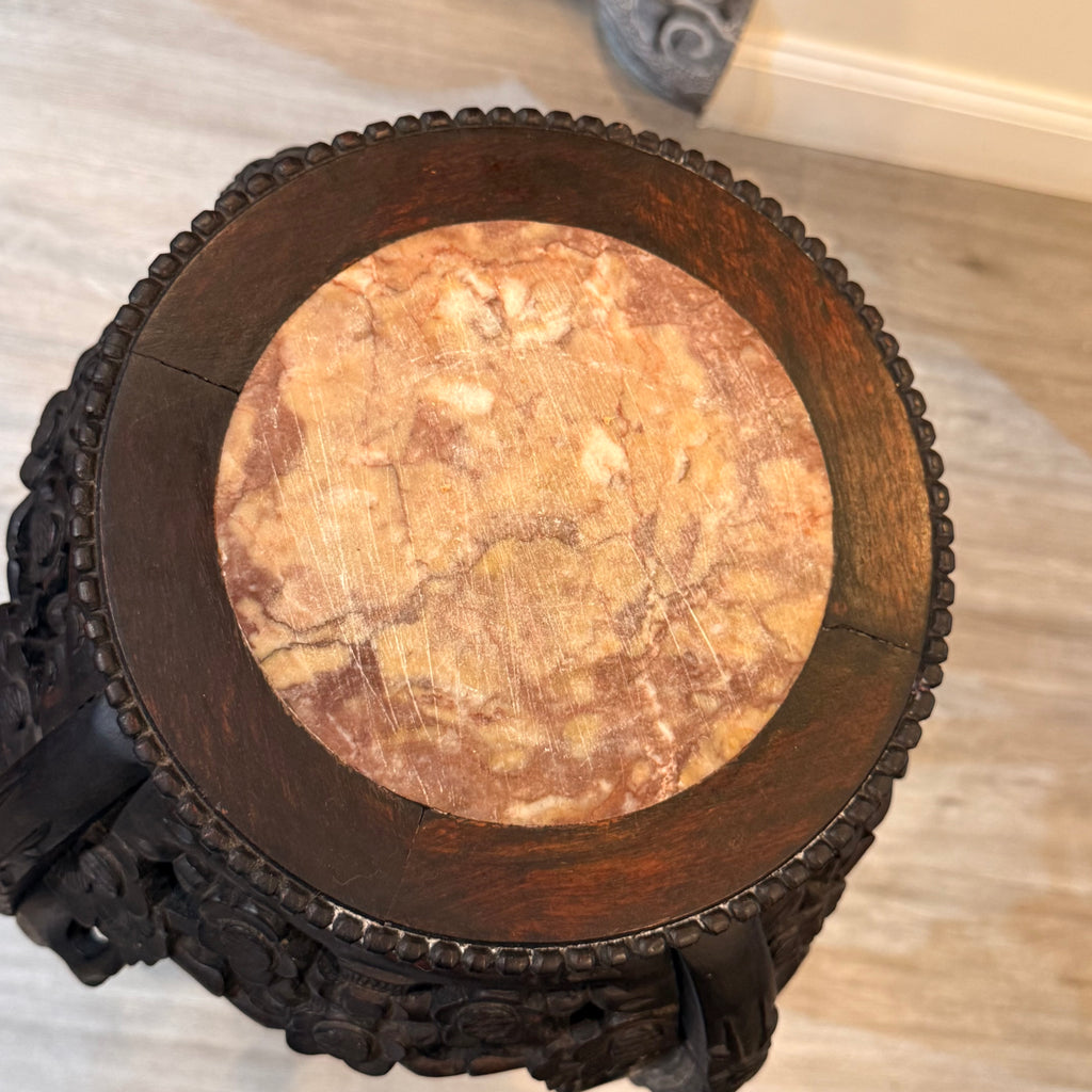 Vintage Carved Pedestal with Rose Marble Inset
