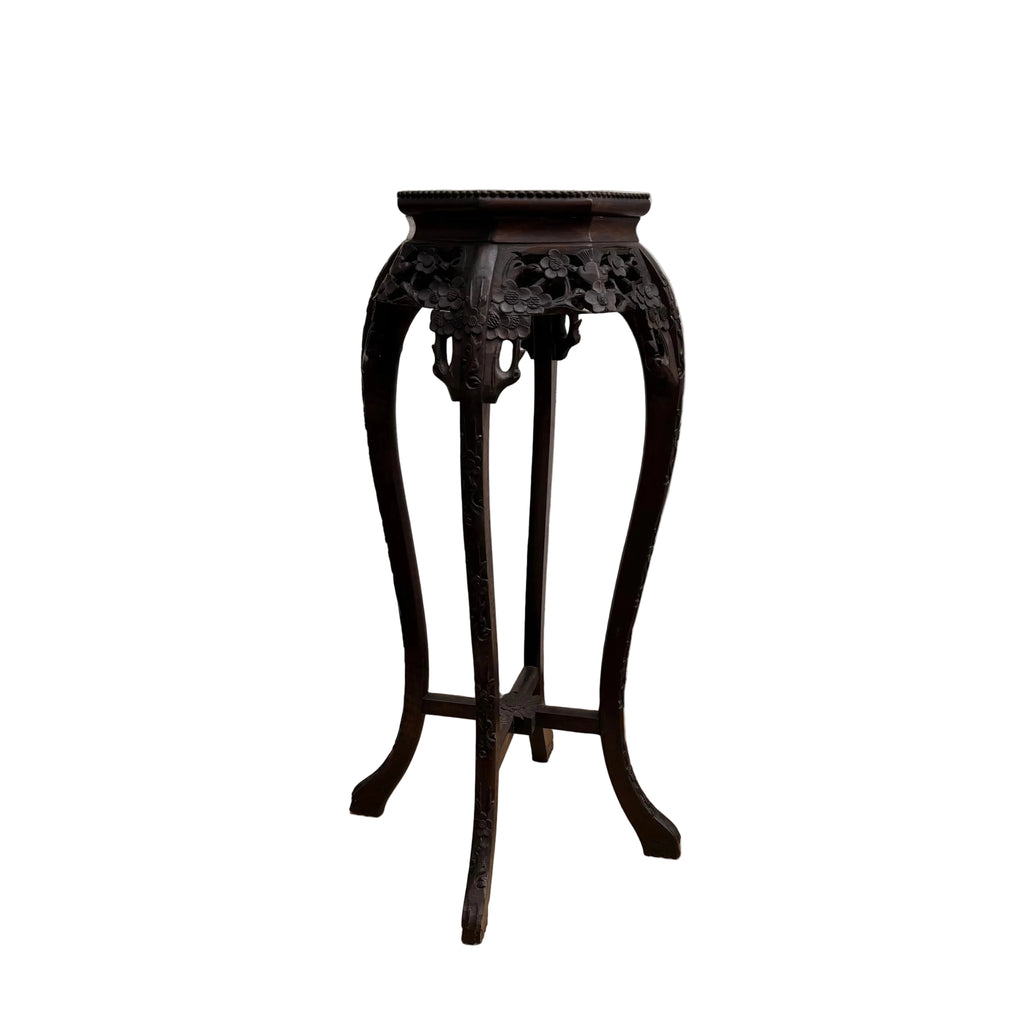 Handcrafted Rosewood Pedestal Plant Stand with Marble Top