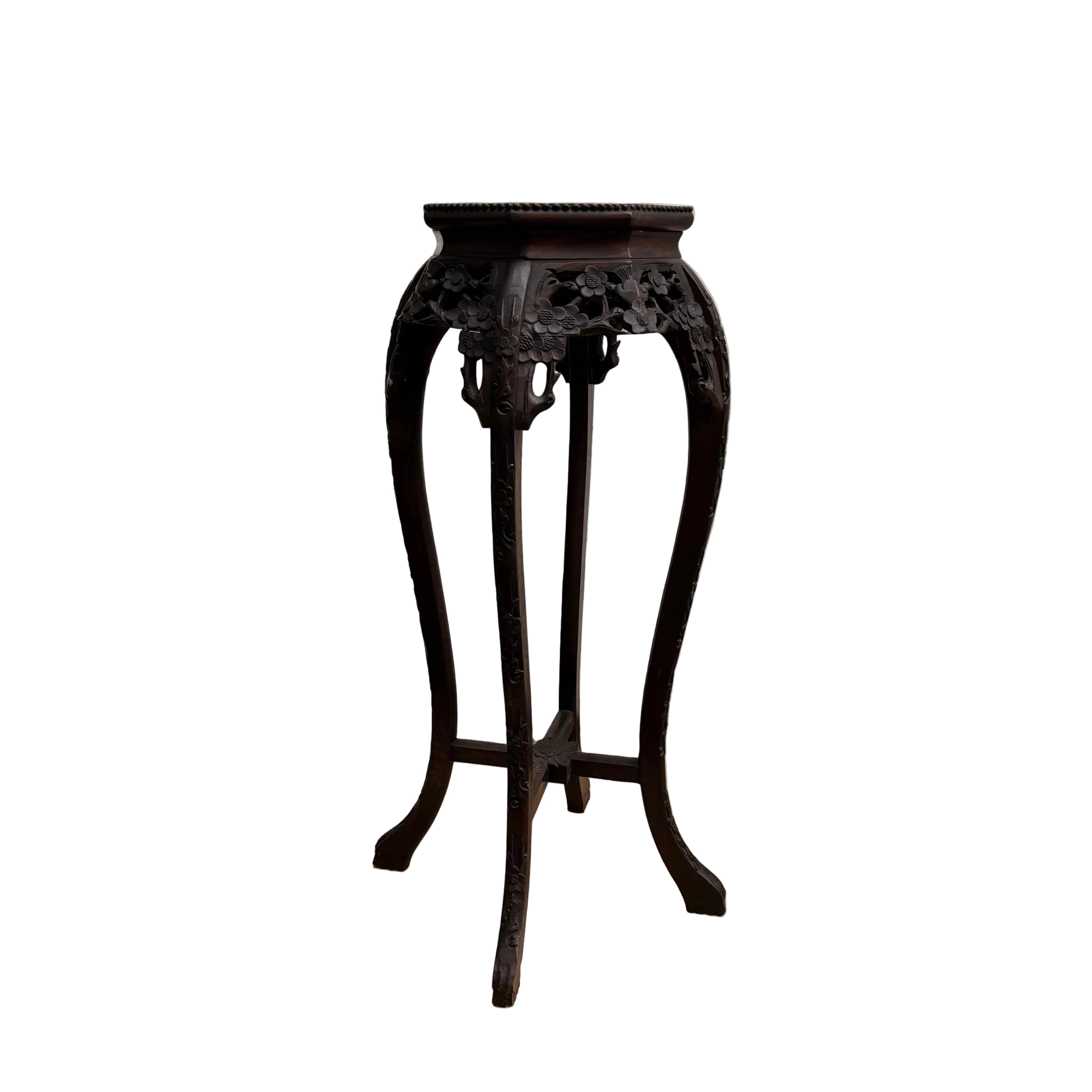 Handcrafted Rosewood Pedestal Plant Stand with Marble Top
