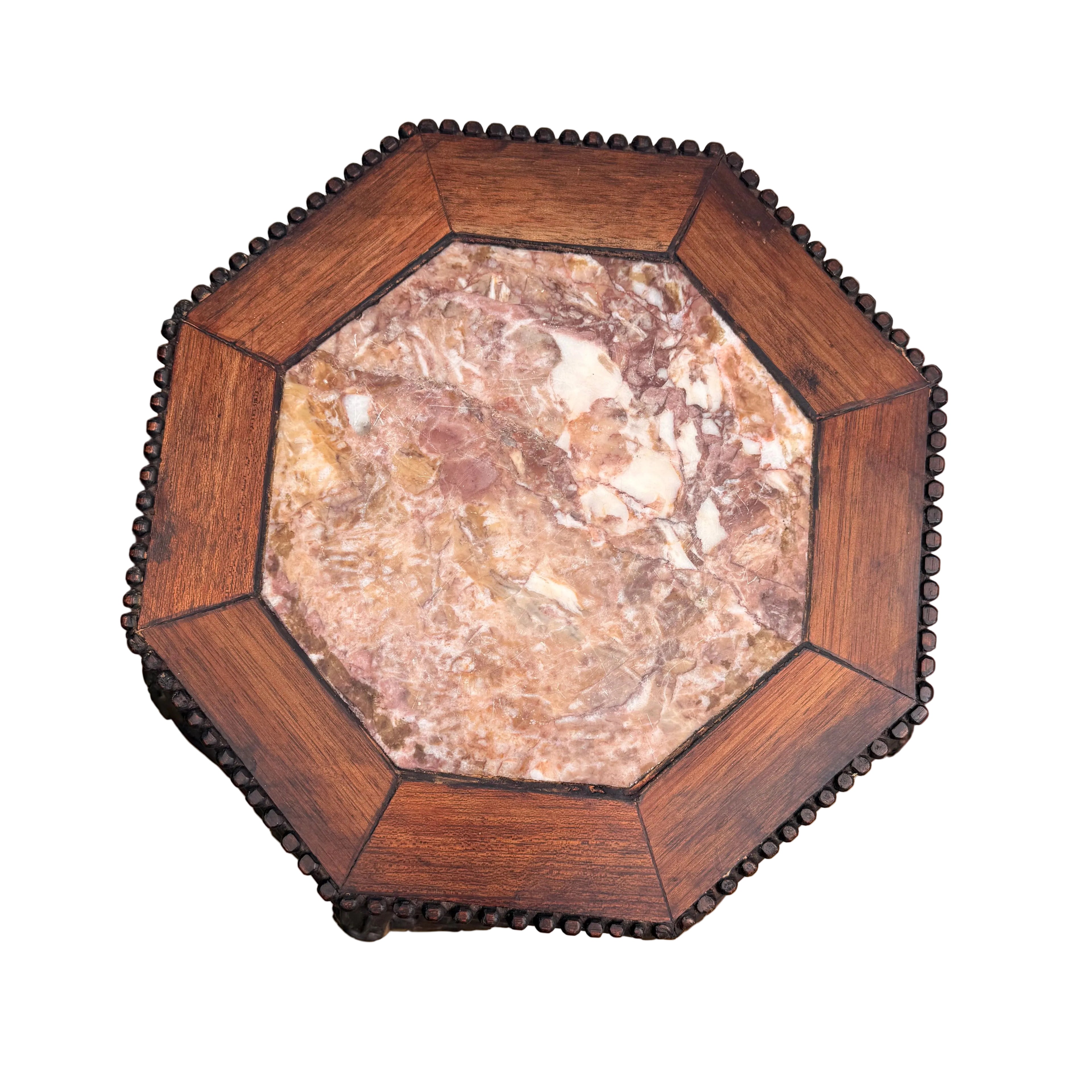 Handcrafted Rosewood Pedestal Plant Stand with Marble Top