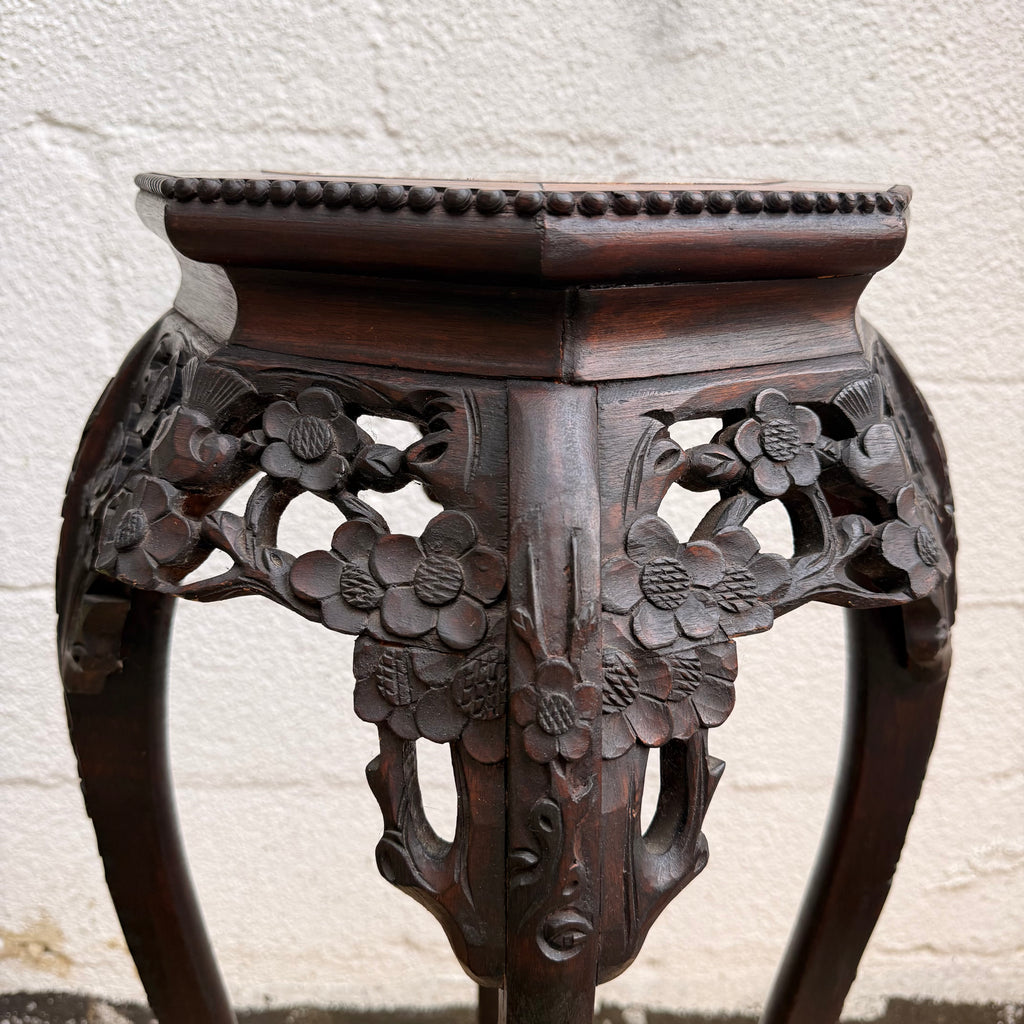 Handcrafted Rosewood Pedestal Plant Stand with Marble Top
