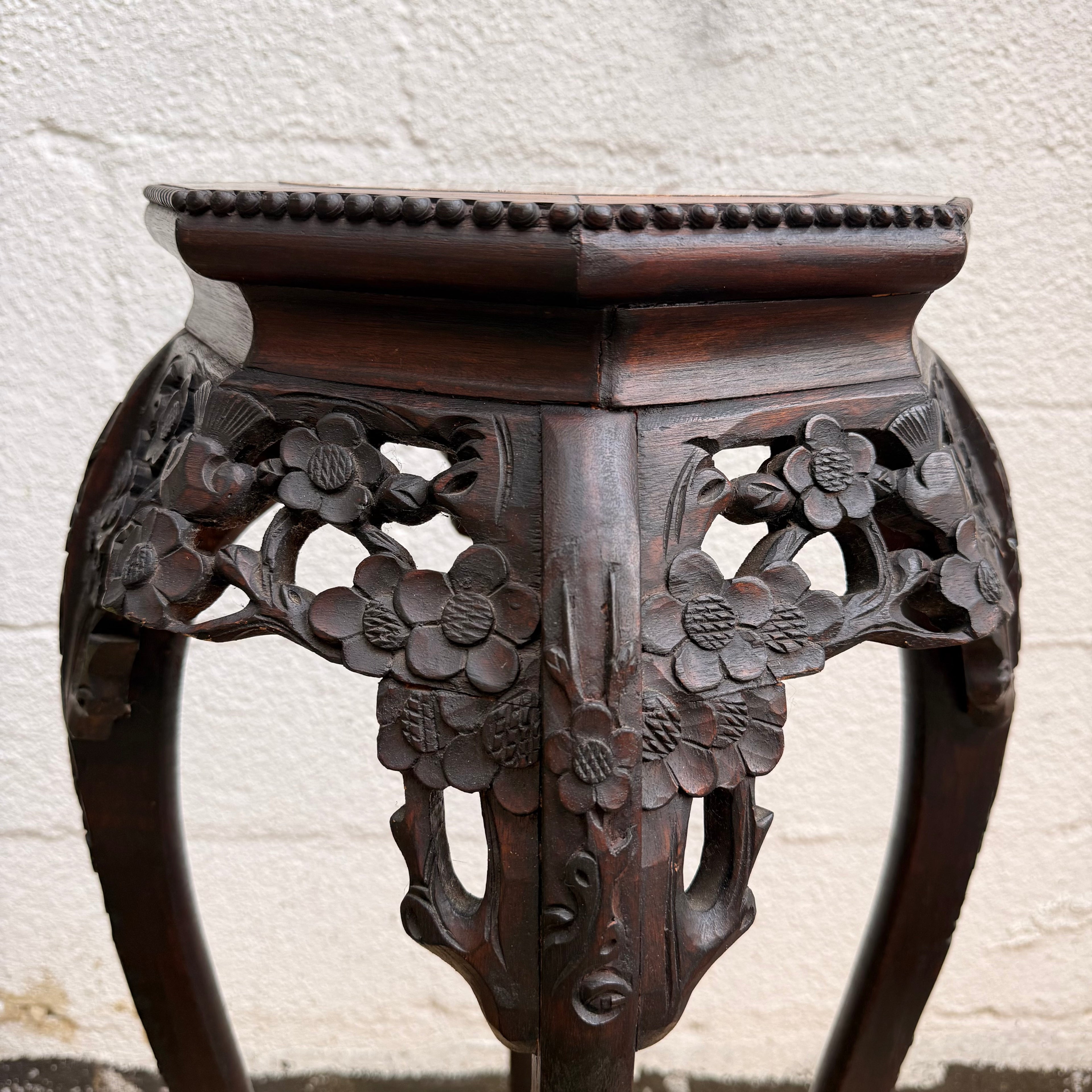 Handcrafted Rosewood Pedestal Plant Stand with Marble Top