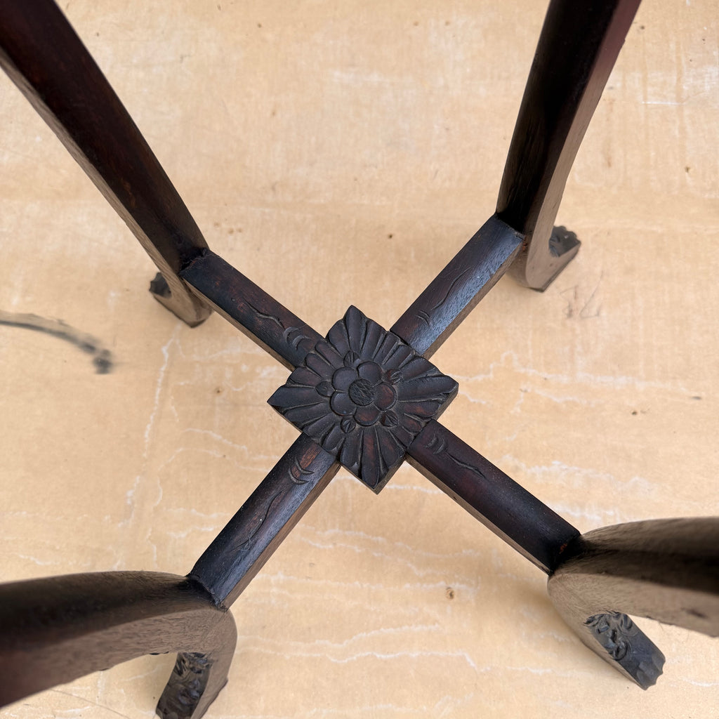 Handcrafted Rosewood Pedestal Plant Stand with Marble Top