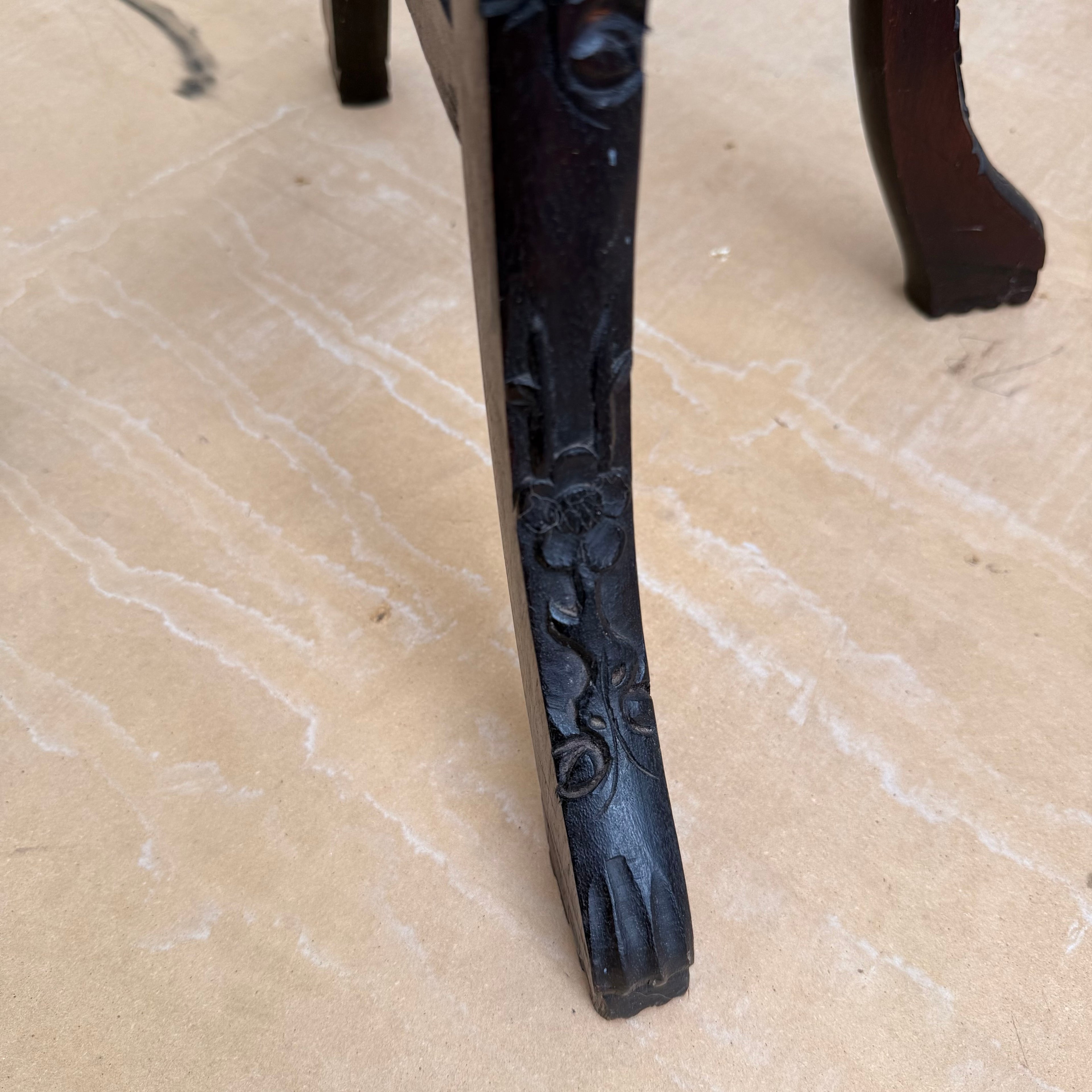 Handcrafted Rosewood Pedestal Plant Stand with Marble Top