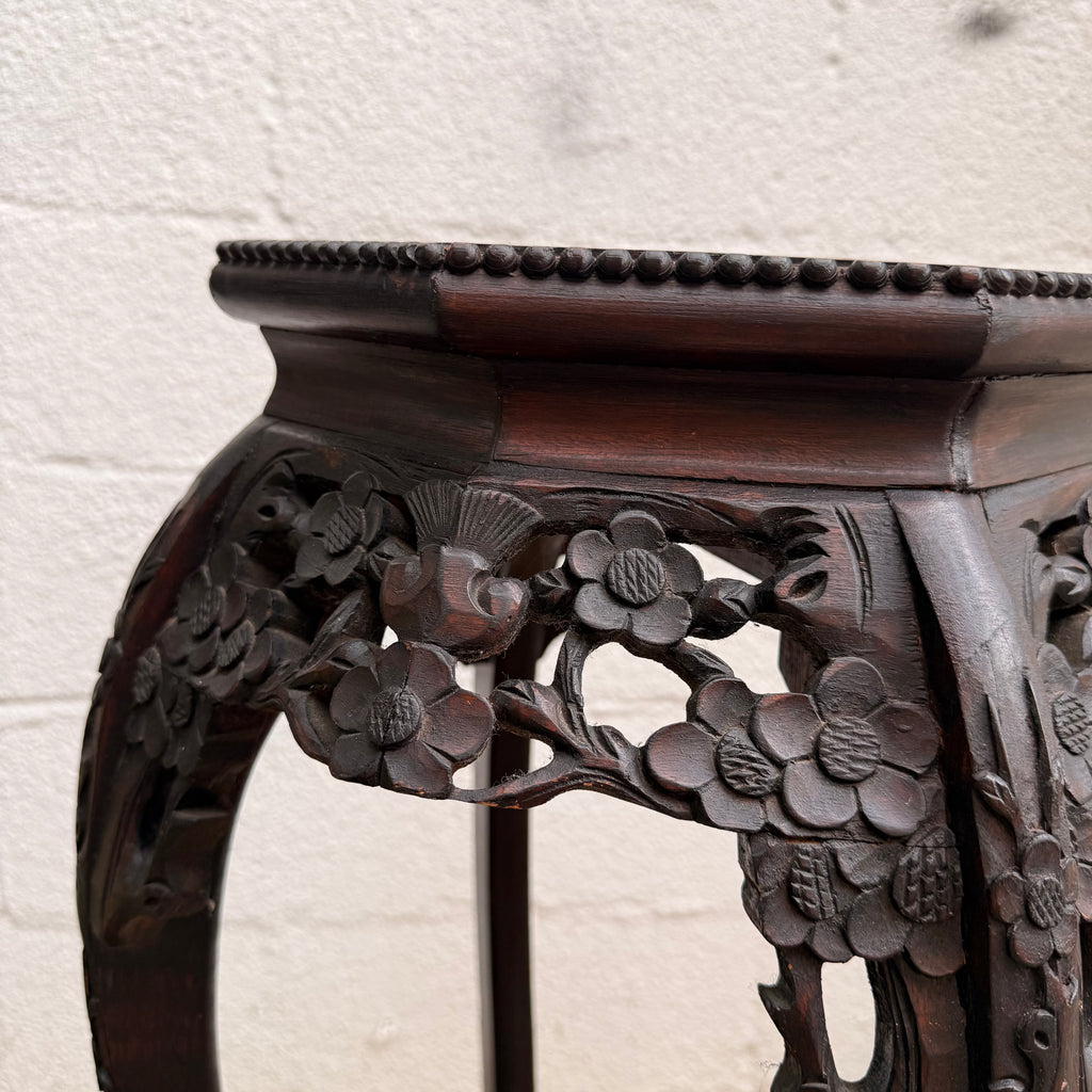 Handcrafted Rosewood Pedestal Plant Stand with Marble Top