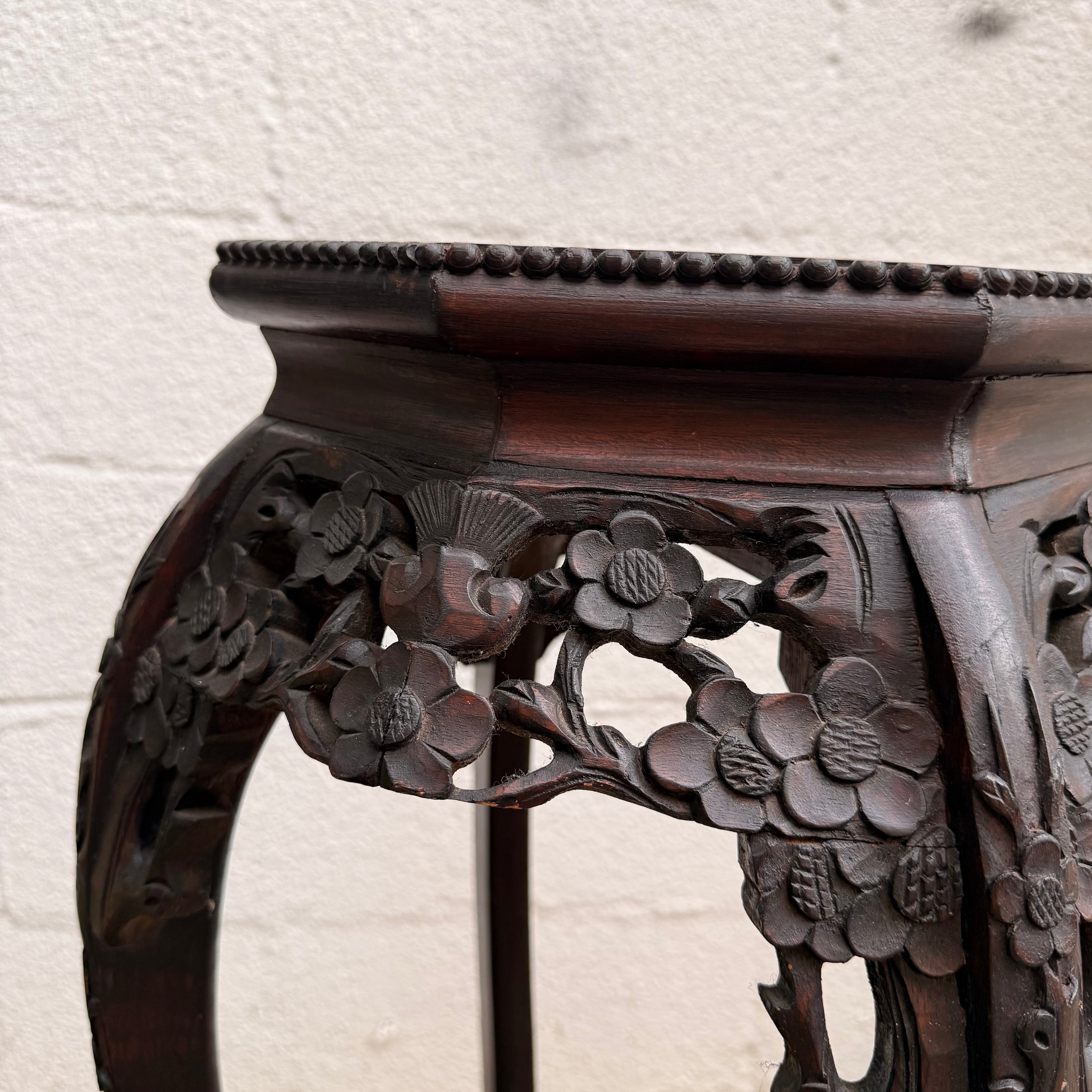 Handcrafted Rosewood Pedestal Plant Stand with Marble Top