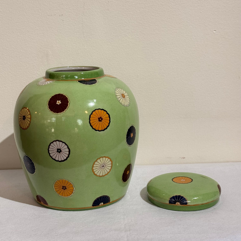 Green Floral Ceramic Covered Jar