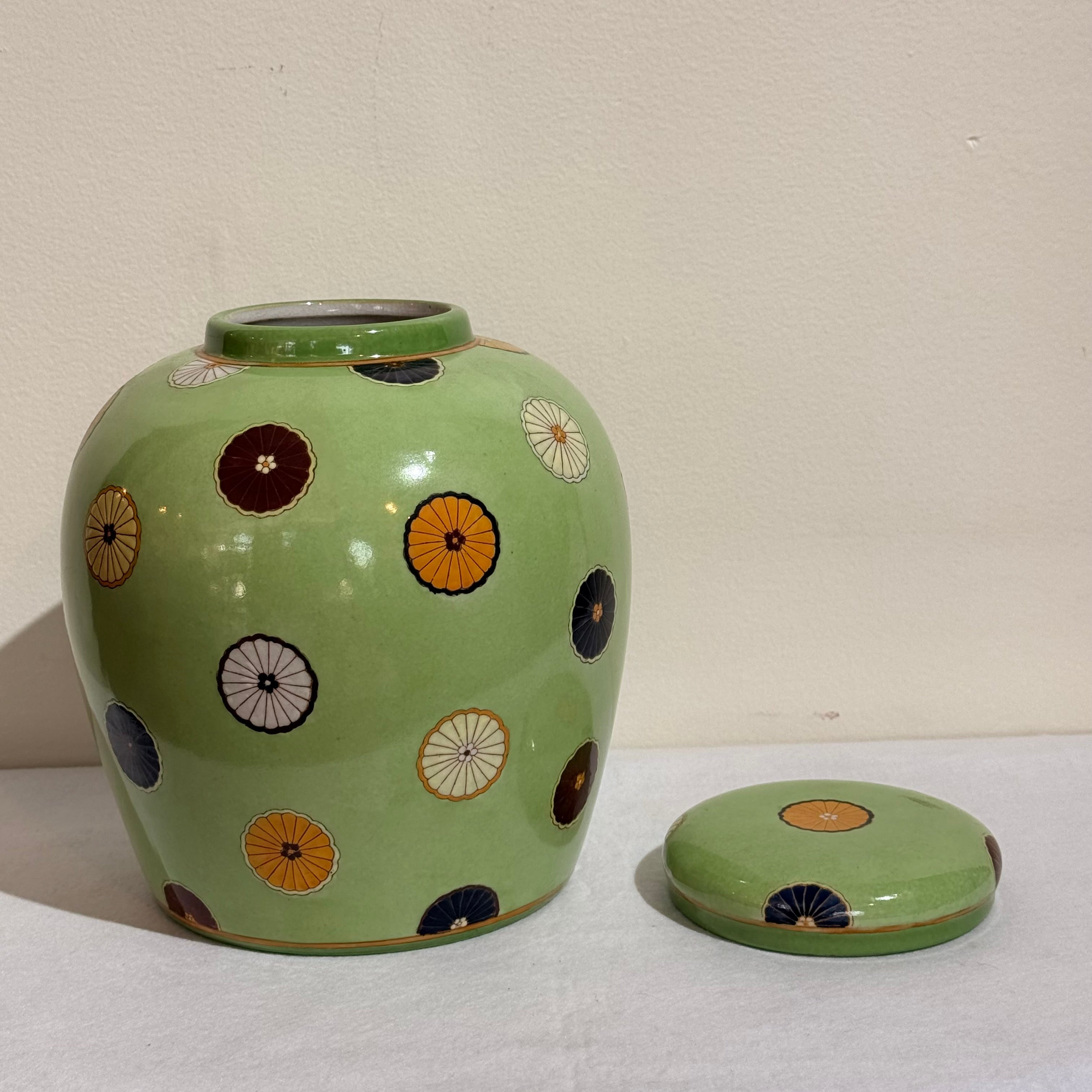 Green Floral Ceramic Covered Jar