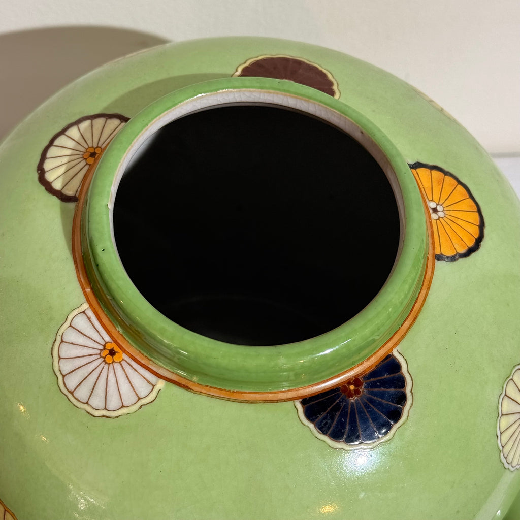 Green Floral Ceramic Covered Jar