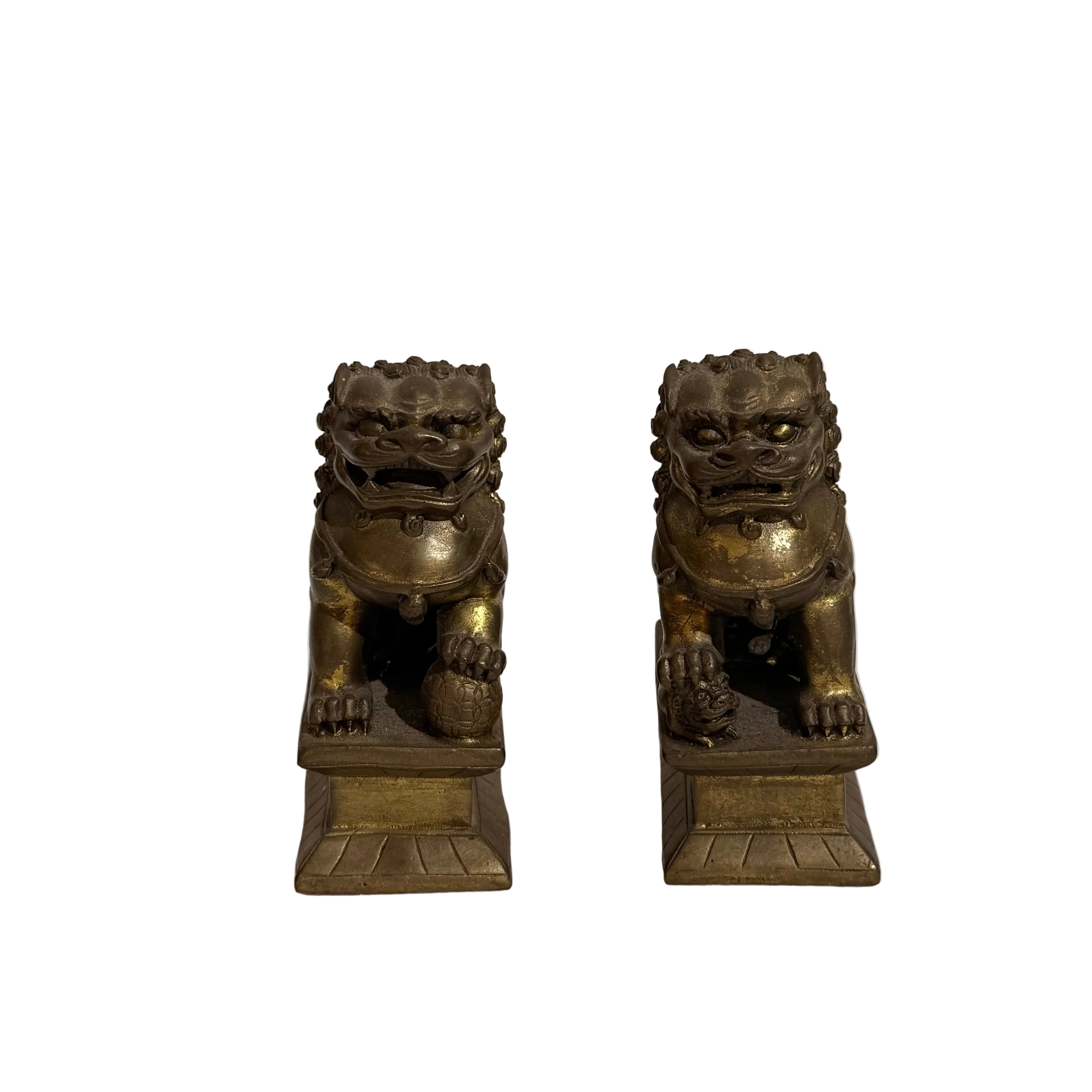 Pair of Chinese Bronze Guardian Lions