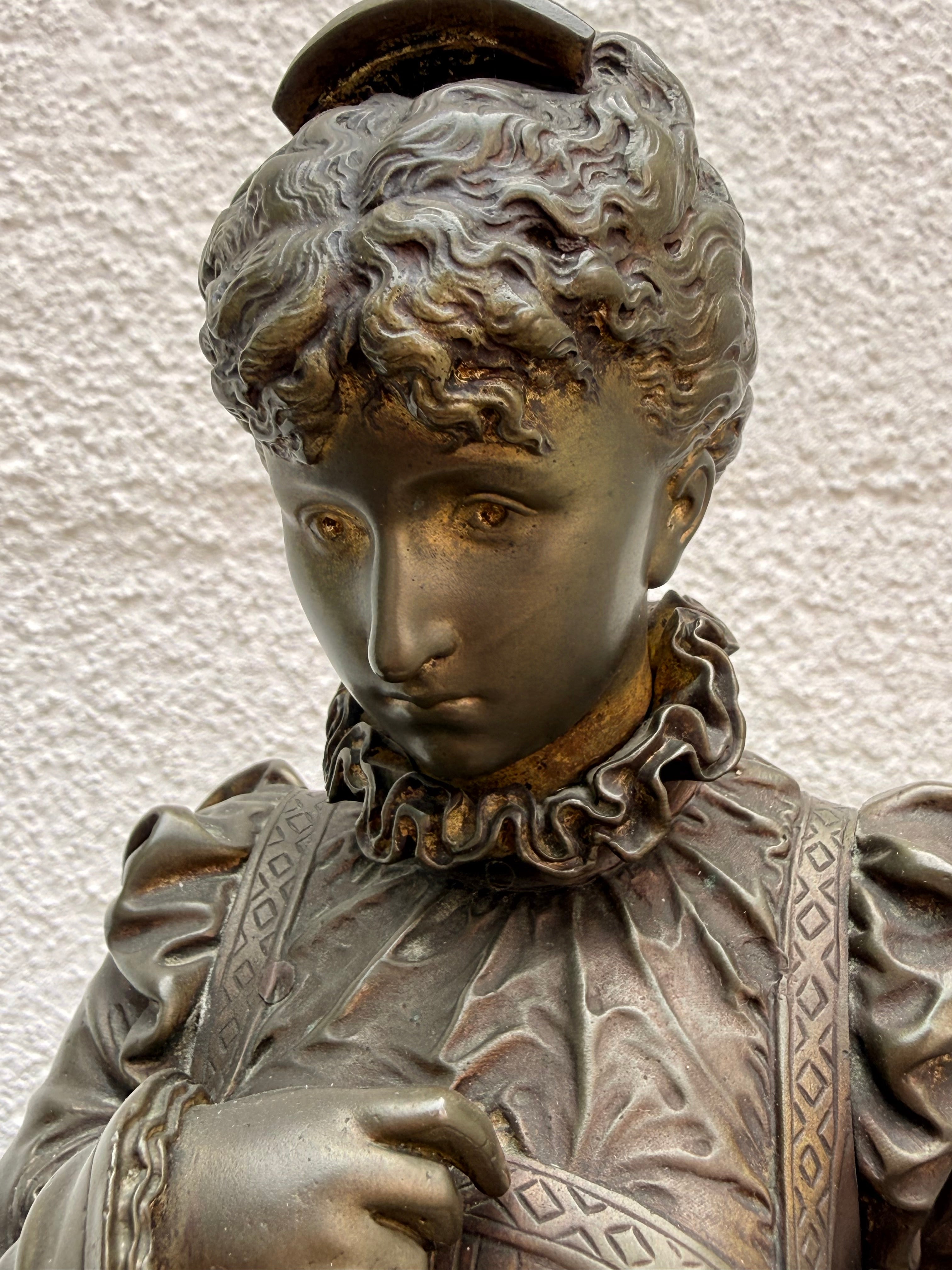 French Patinated Bronze Female Figure, Signed Bouret, Grenoble 1911