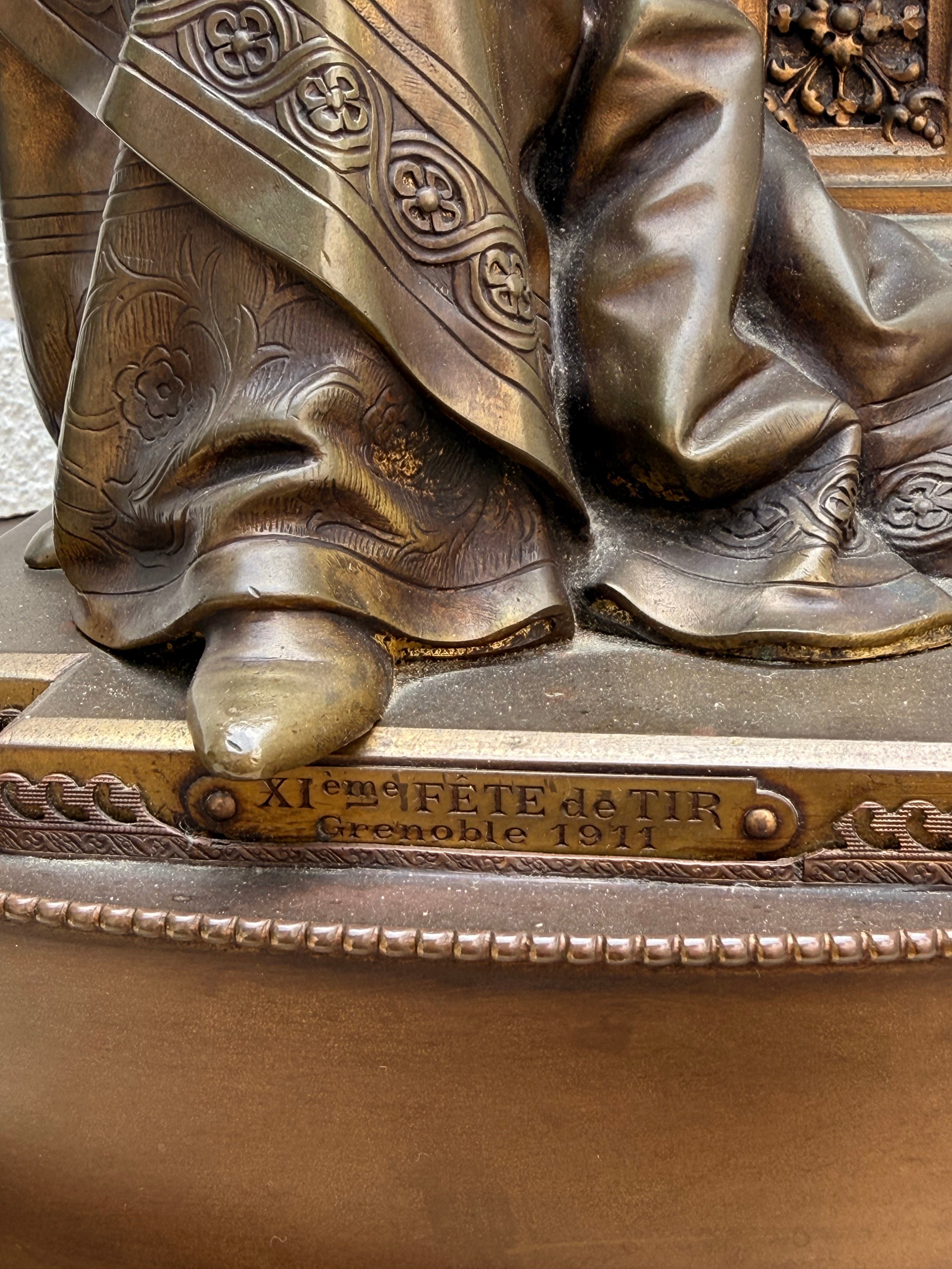 French Patinated Bronze Female Figure, Signed Bouret, Grenoble 1911