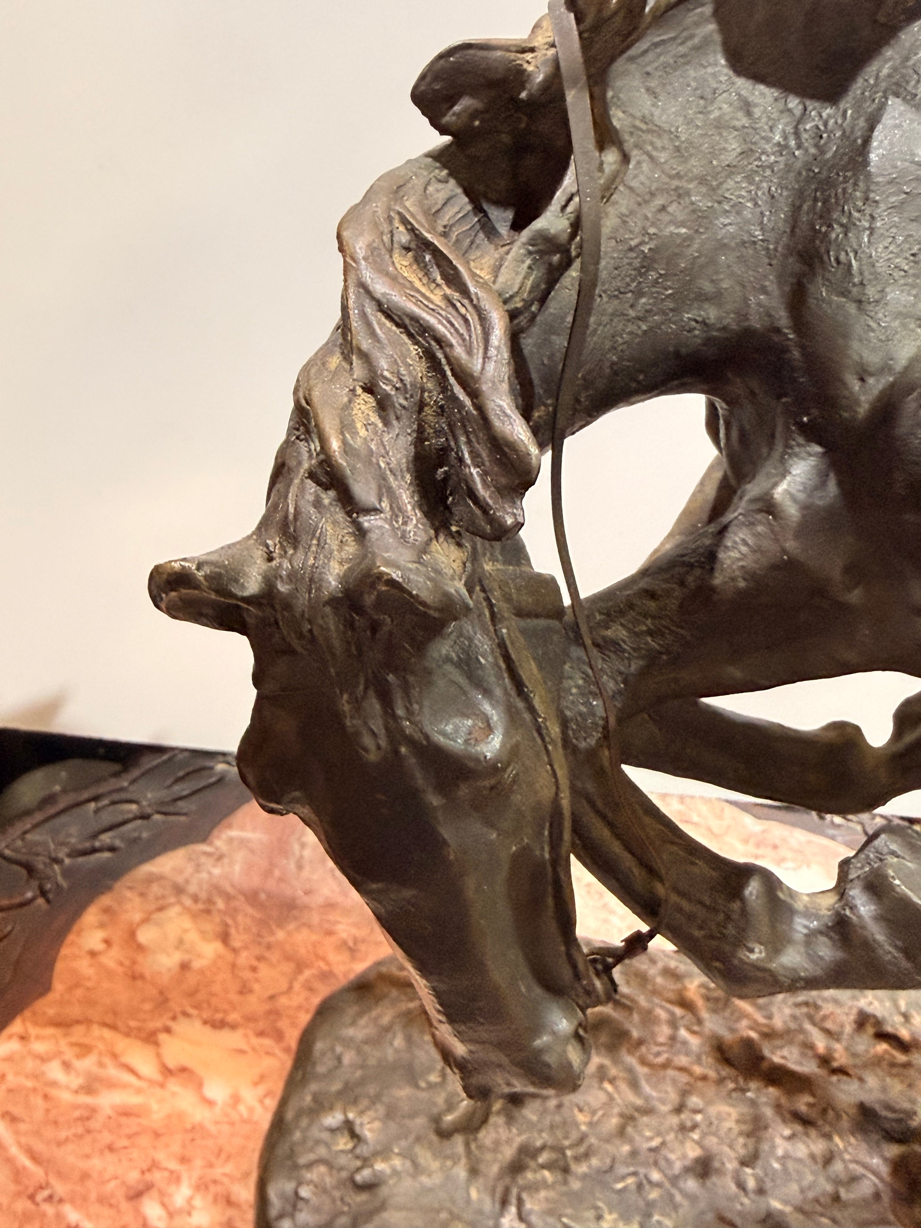 Bronze Cowboy and Bucking Horse Sculpture, After Frederic Remington