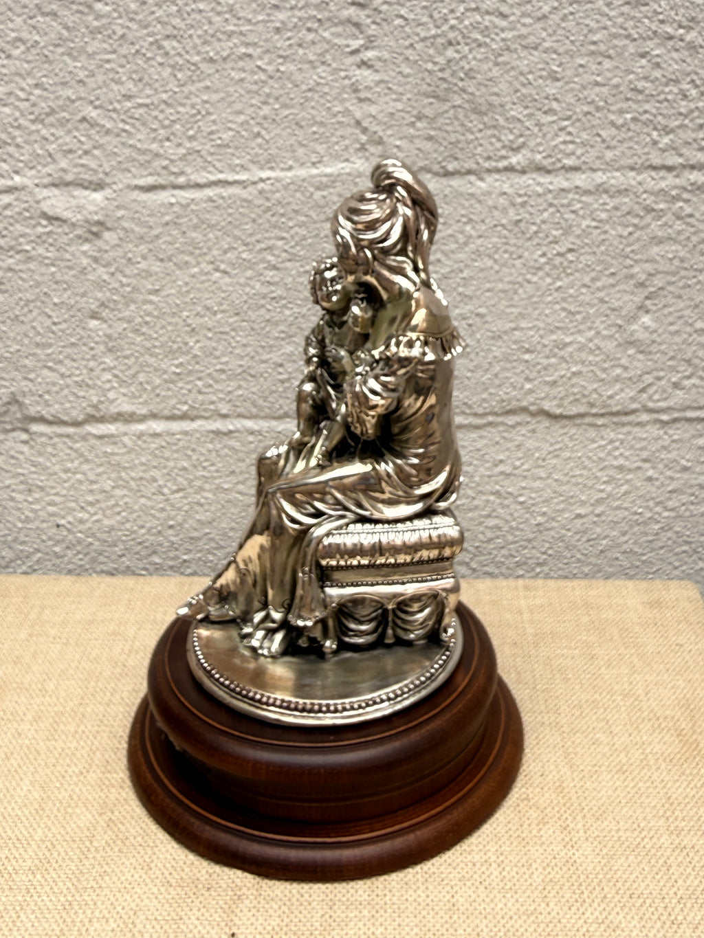 Mother and Child Silver-Tone Figural Sculpture, Signed Del Vecchio