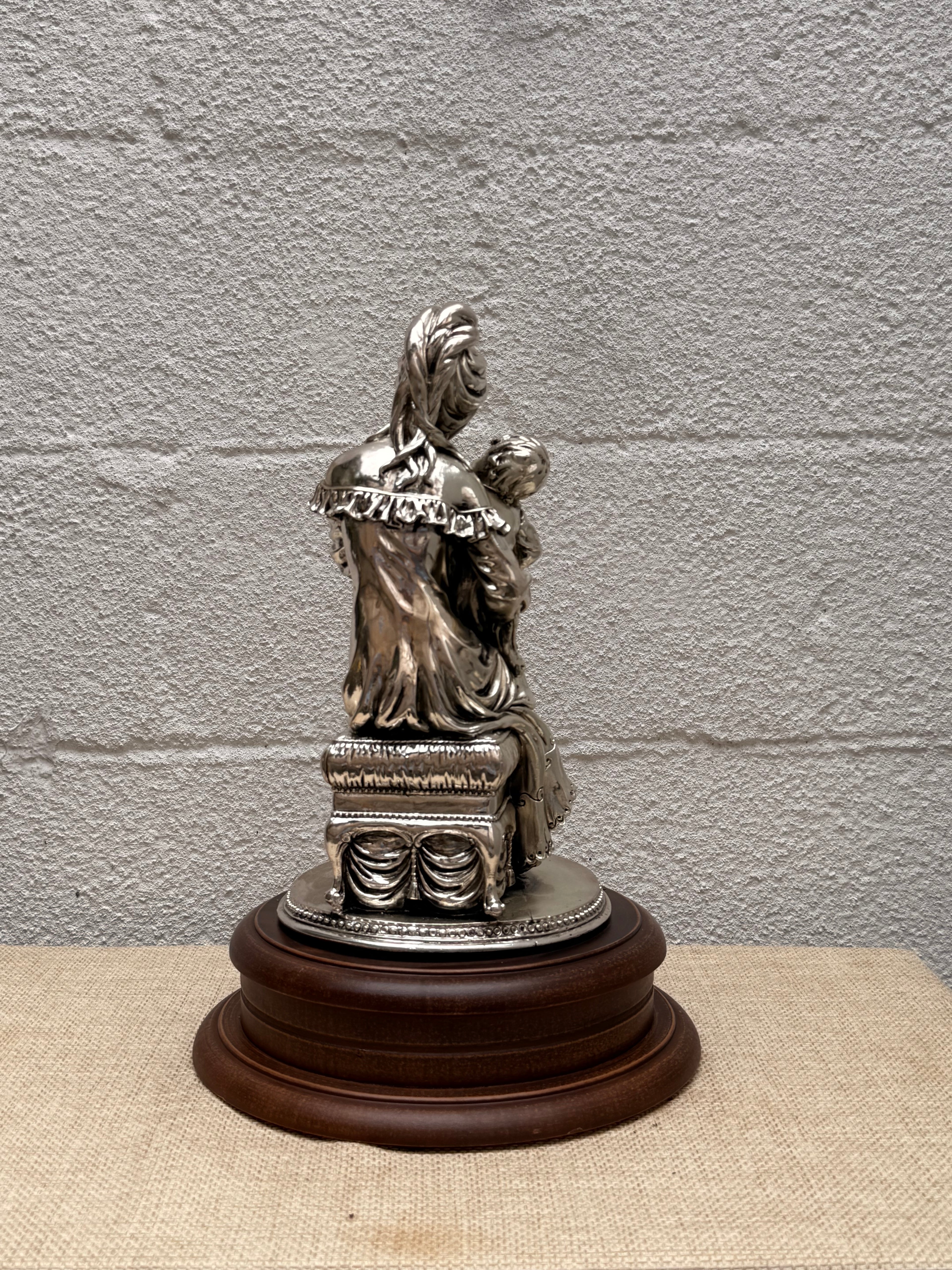 Mother and Child Silver-Tone Figural Sculpture, Signed Del Vecchio