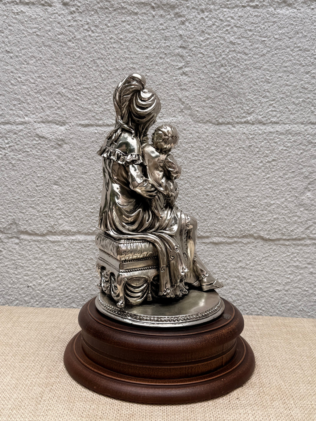 Mother and Child Silver-Tone Figural Sculpture, Signed Del Vecchio