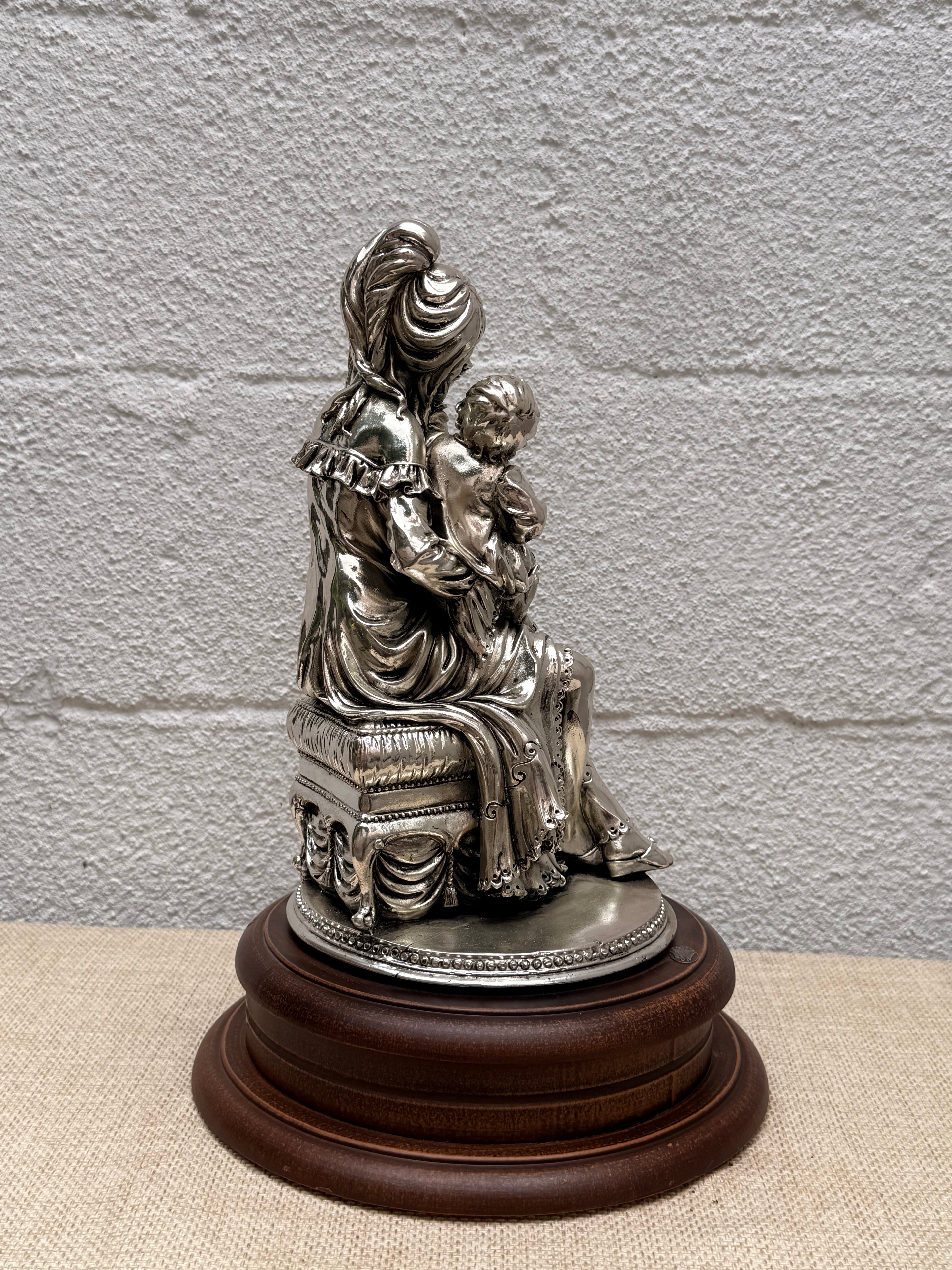 Mother and Child Silver-Tone Figural Sculpture, Signed Del Vecchio