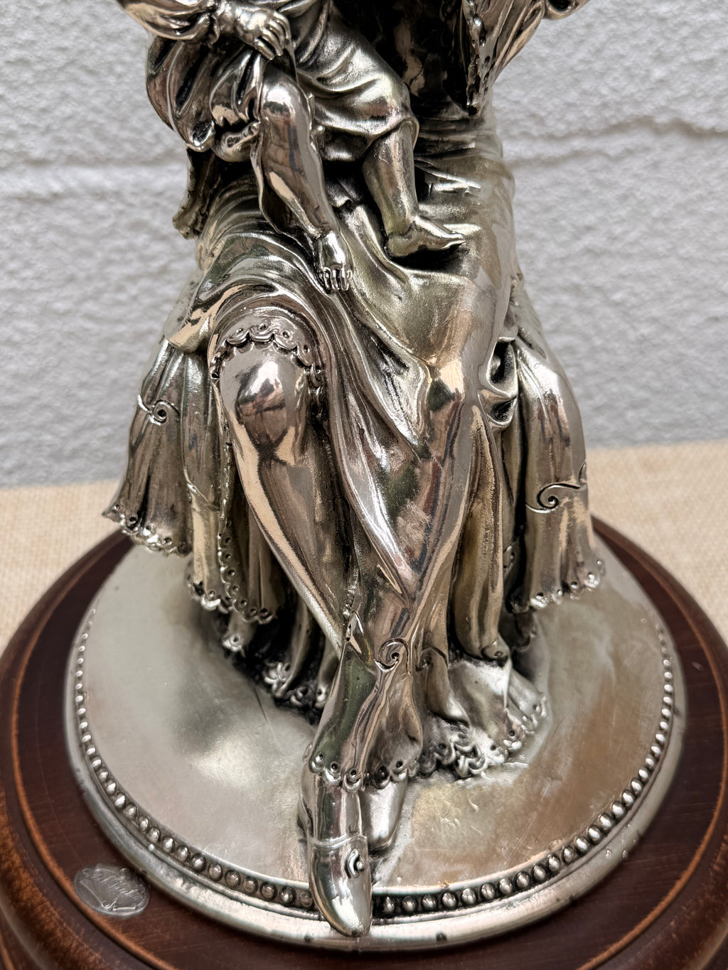 Mother and Child Silver-Tone Figural Sculpture, Signed Del Vecchio