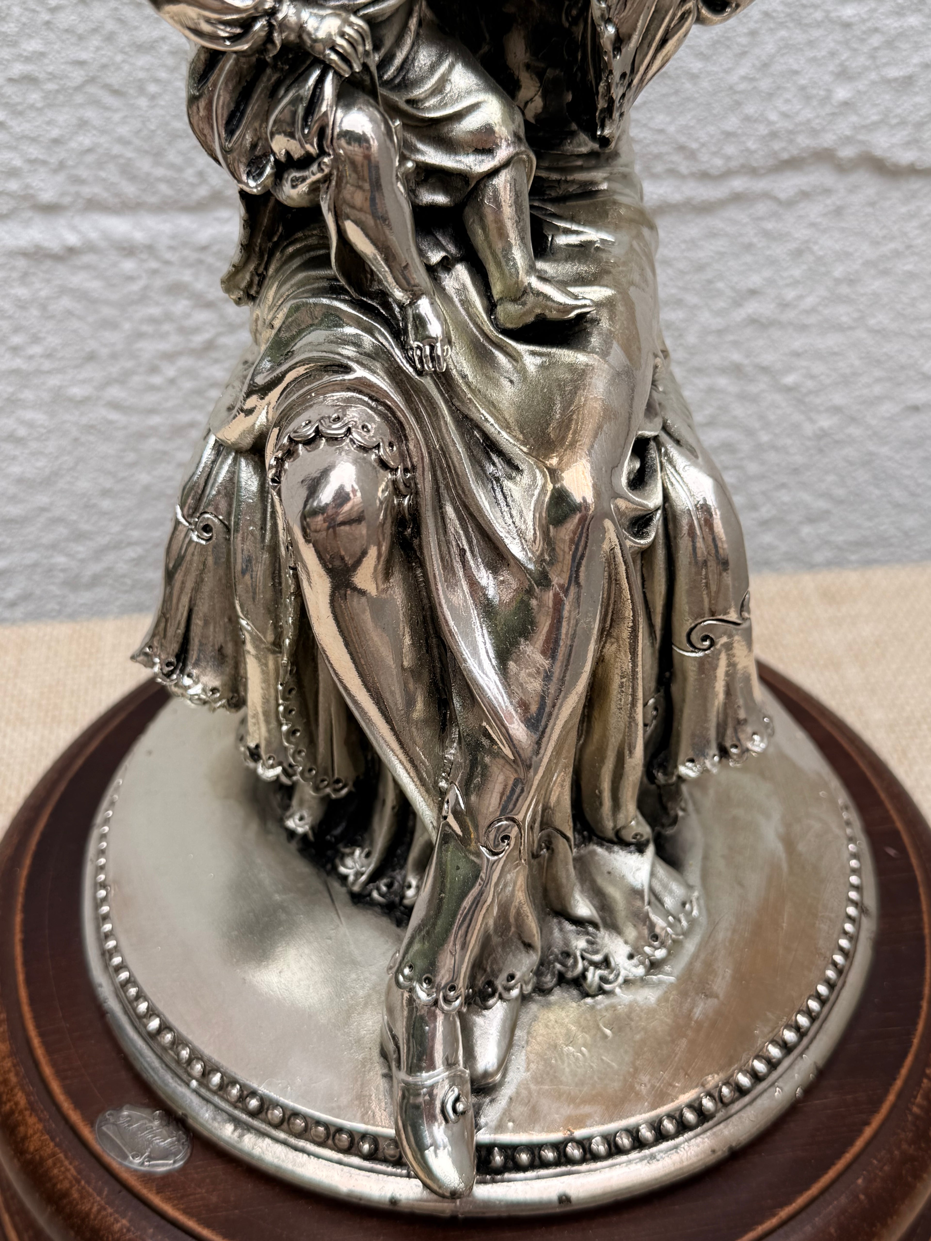 Mother and Child Silver-Tone Figural Sculpture, Signed Del Vecchio