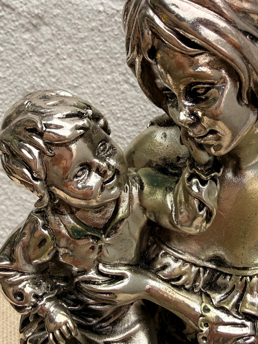 Mother and Child Silver-Tone Figural Sculpture, Signed Del Vecchio