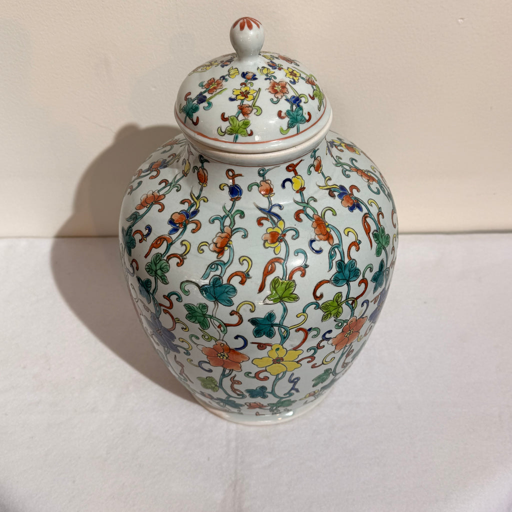 Chinese Famille Verte Floral Porcelain Covered Jar