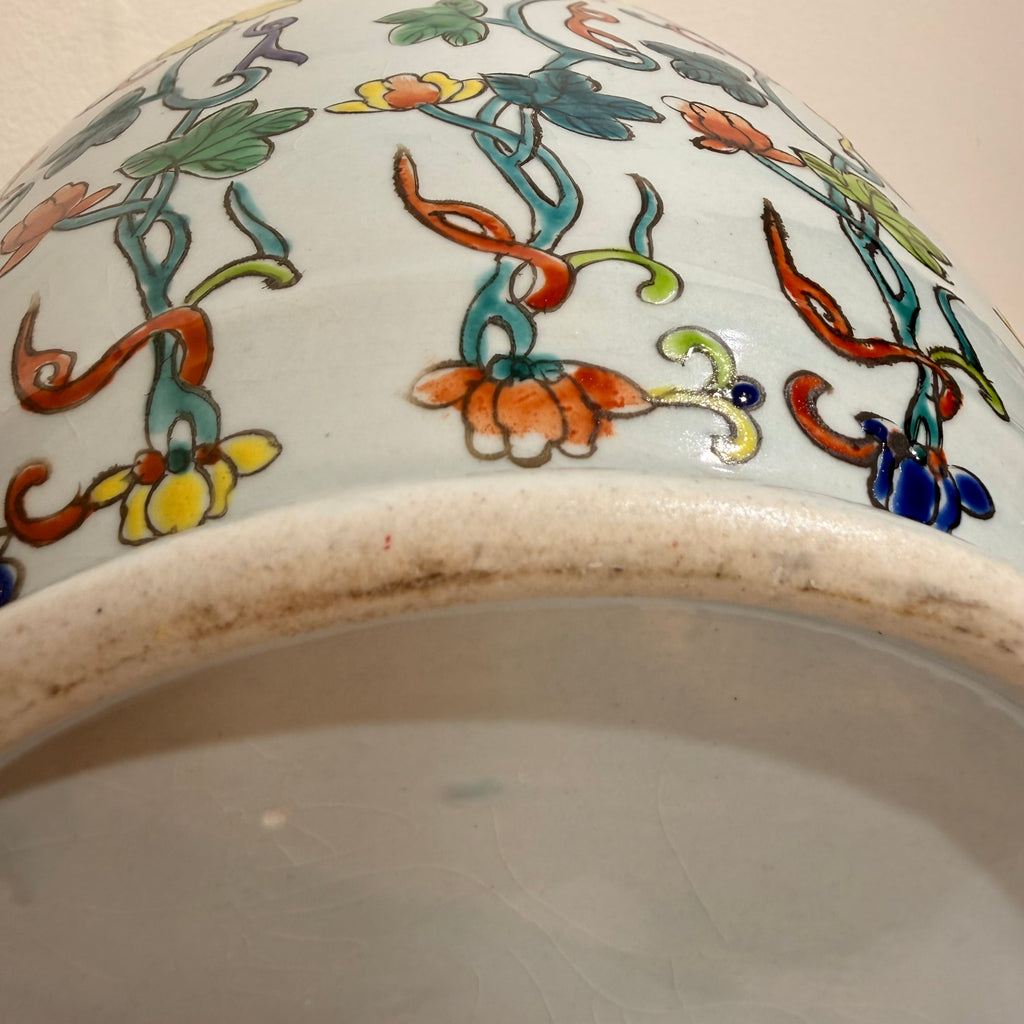 Chinese Famille Verte Floral Porcelain Covered Jar