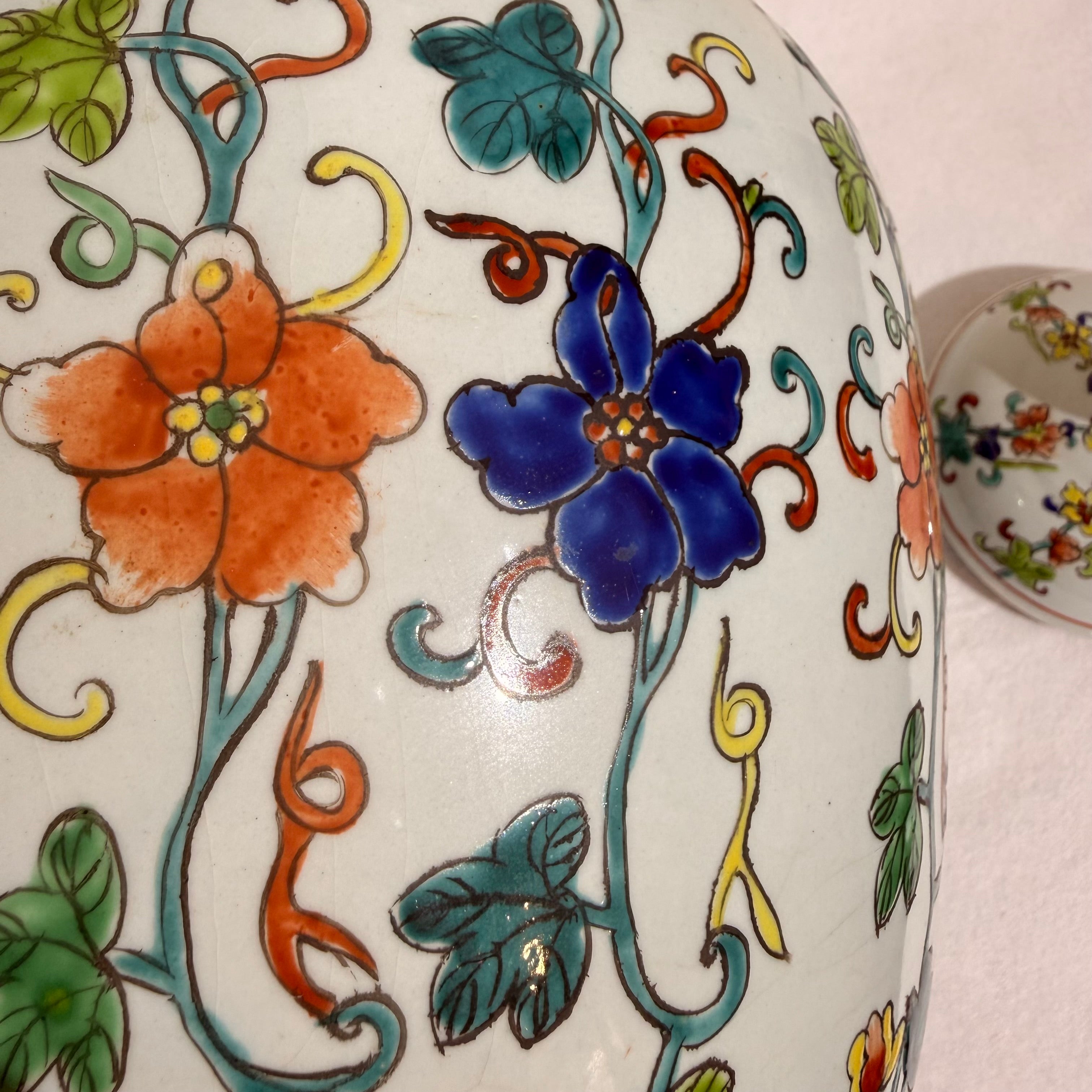 Chinese Famille Verte Floral Porcelain Covered Jar