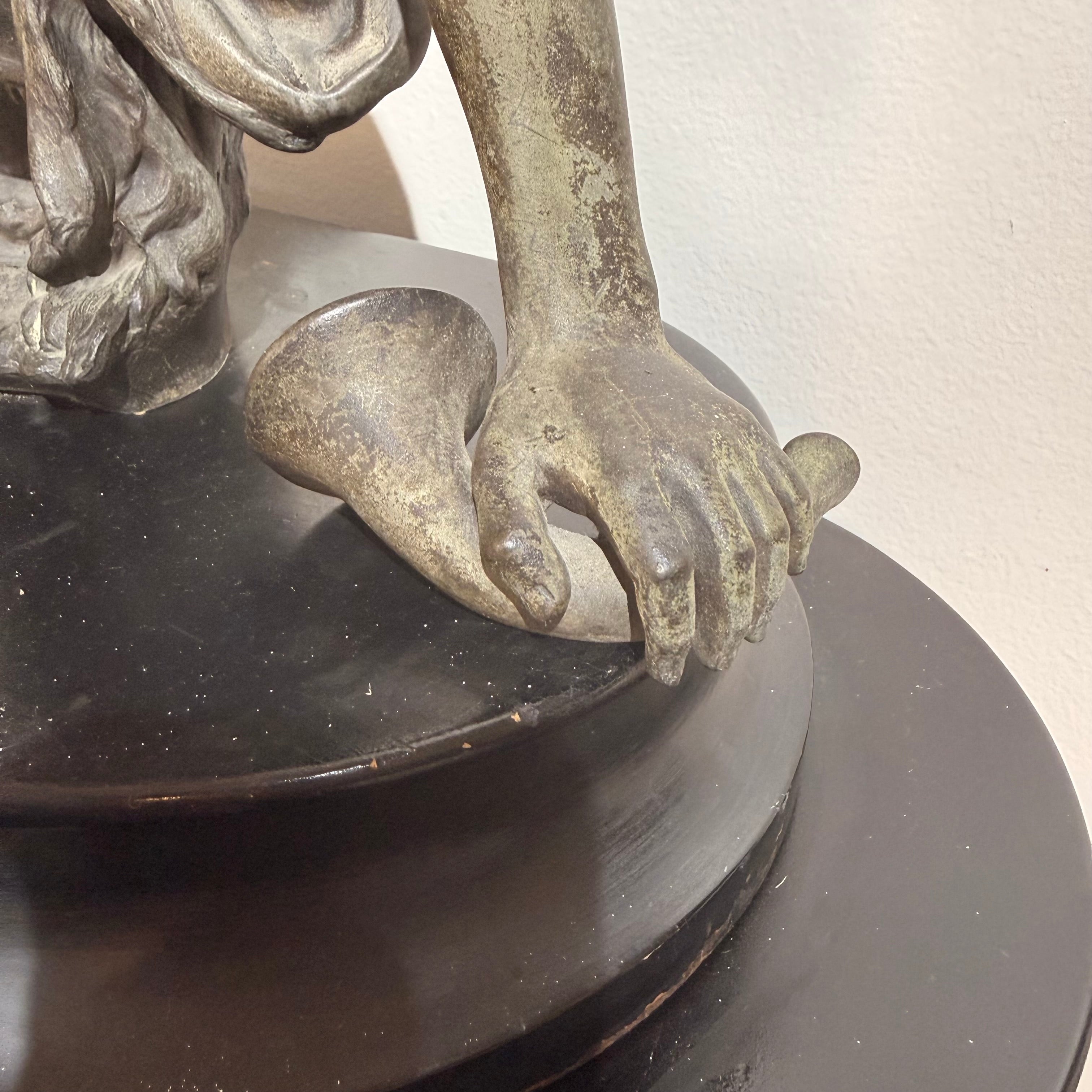 Italian Bronze Figural Sculpture on Carved Crane-Form Pedestal