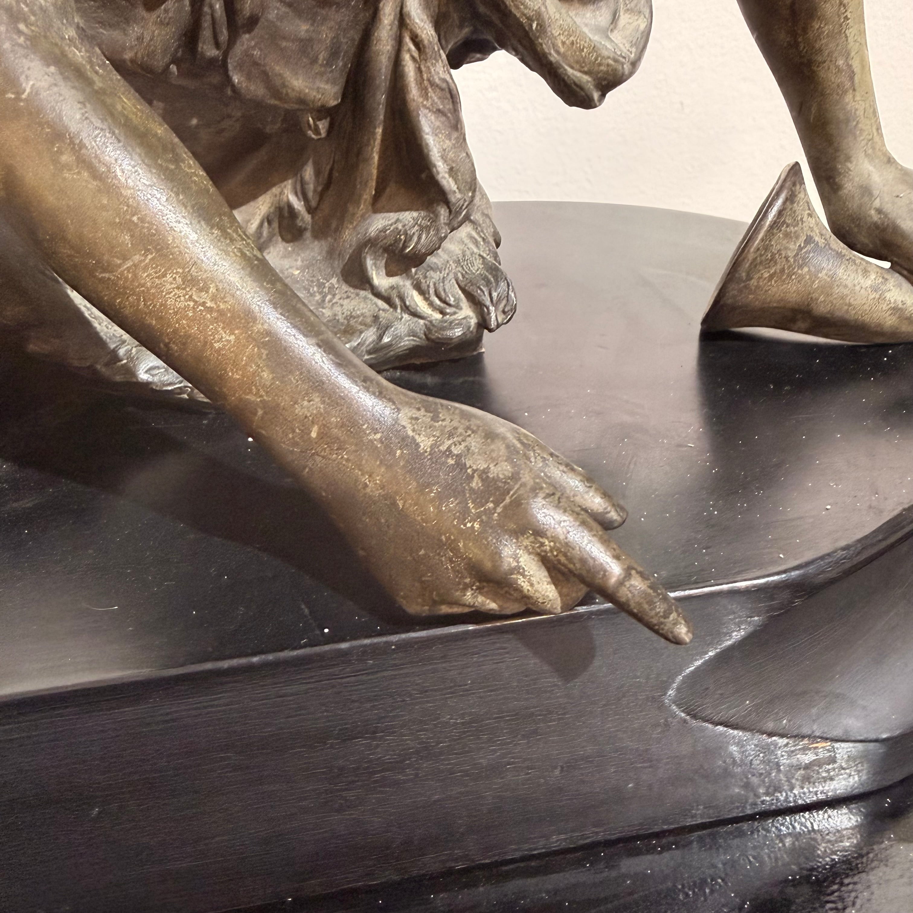 Italian Bronze Figural Sculpture on Carved Crane-Form Pedestal
