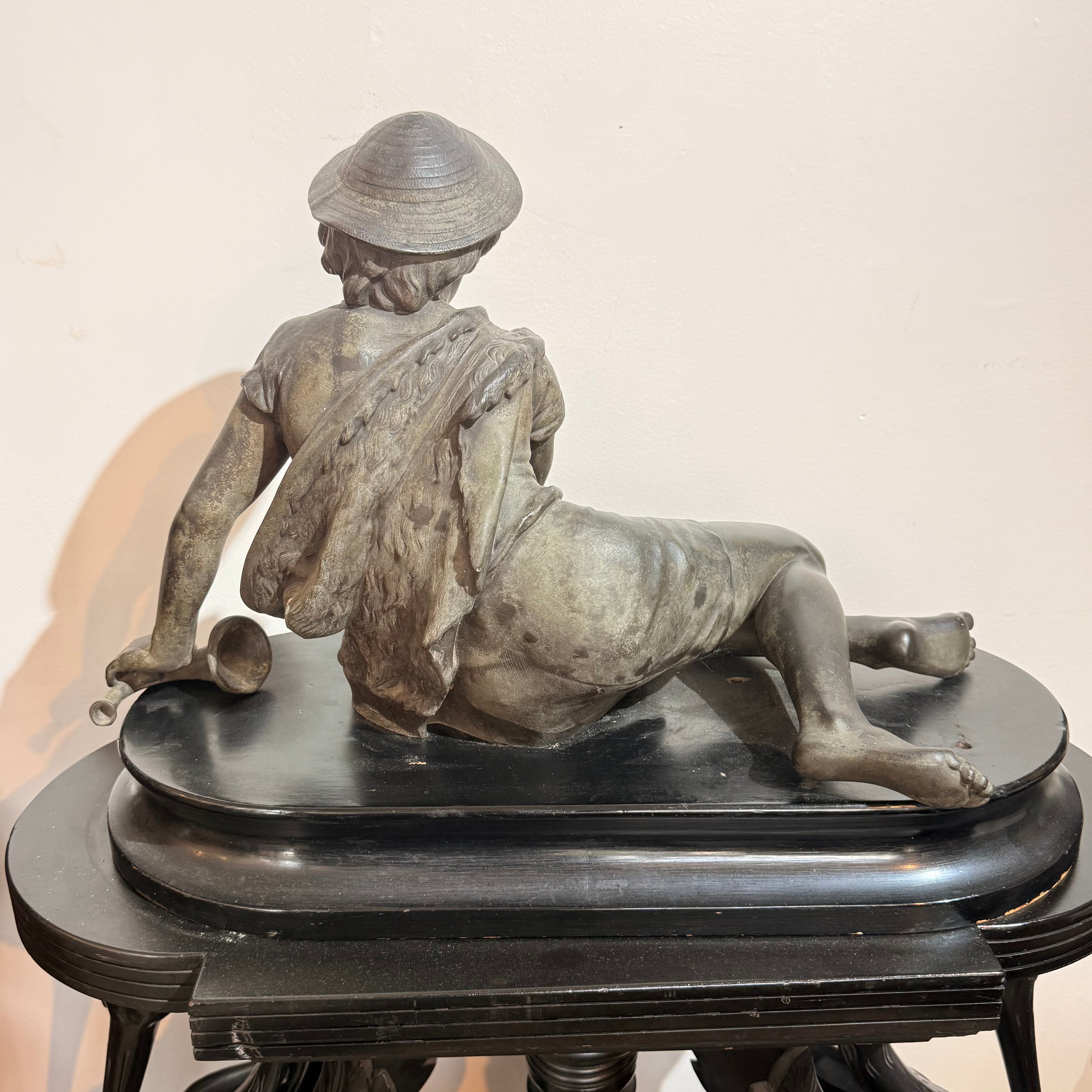 Italian Bronze Figural Sculpture on Carved Crane-Form Pedestal