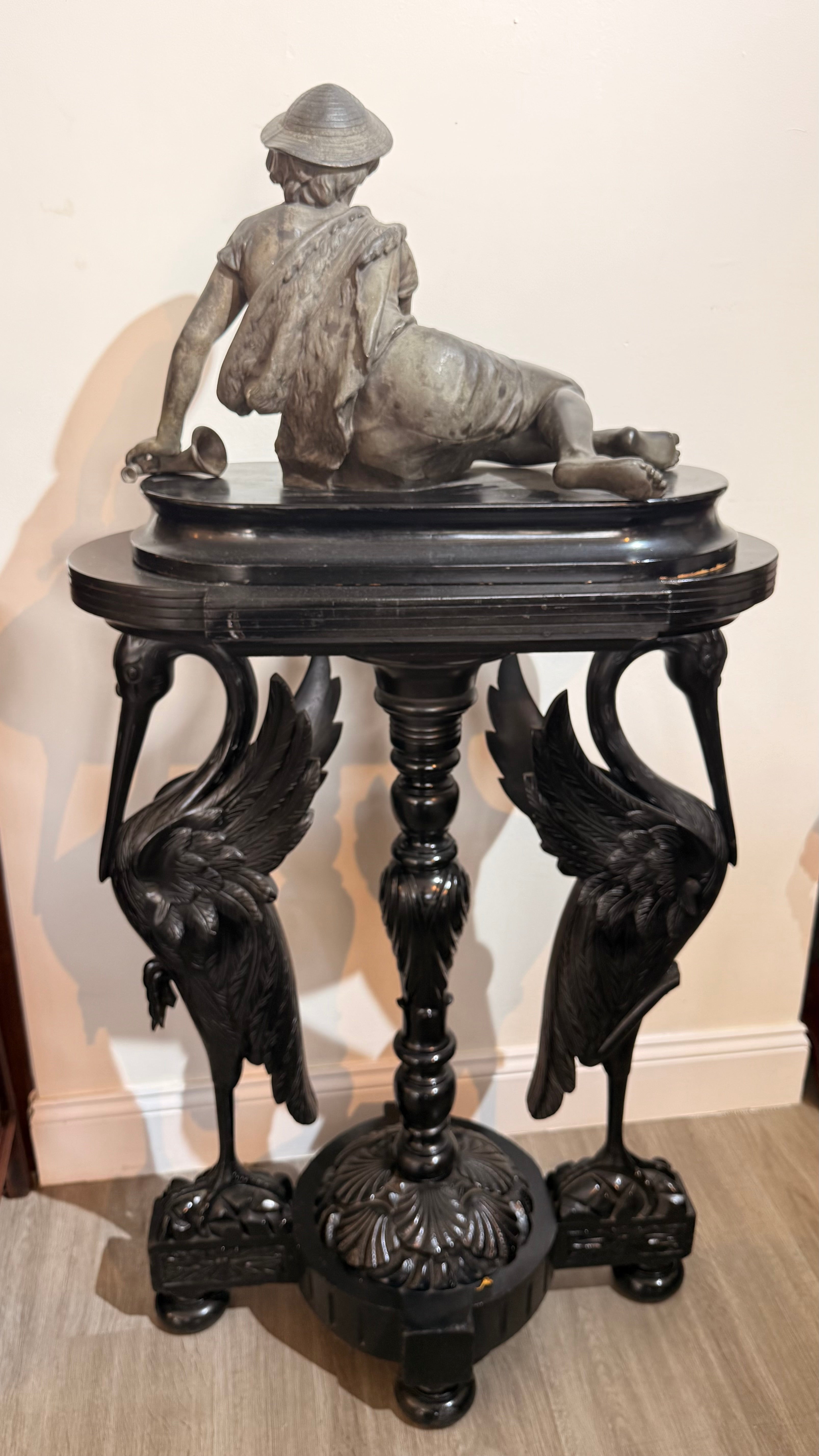 Italian Bronze Figural Sculpture on Carved Crane-Form Pedestal