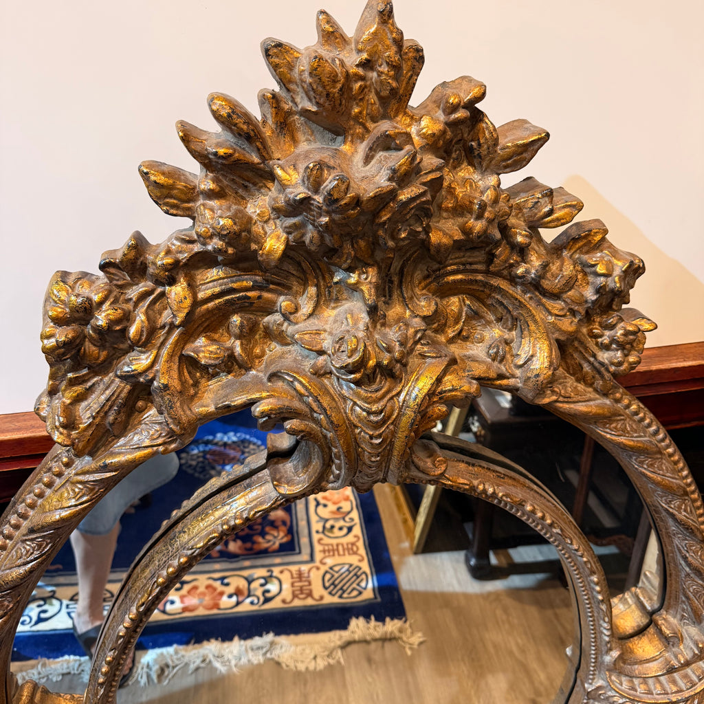 Vintage Ornately Carved Giltwood Oval Mirror