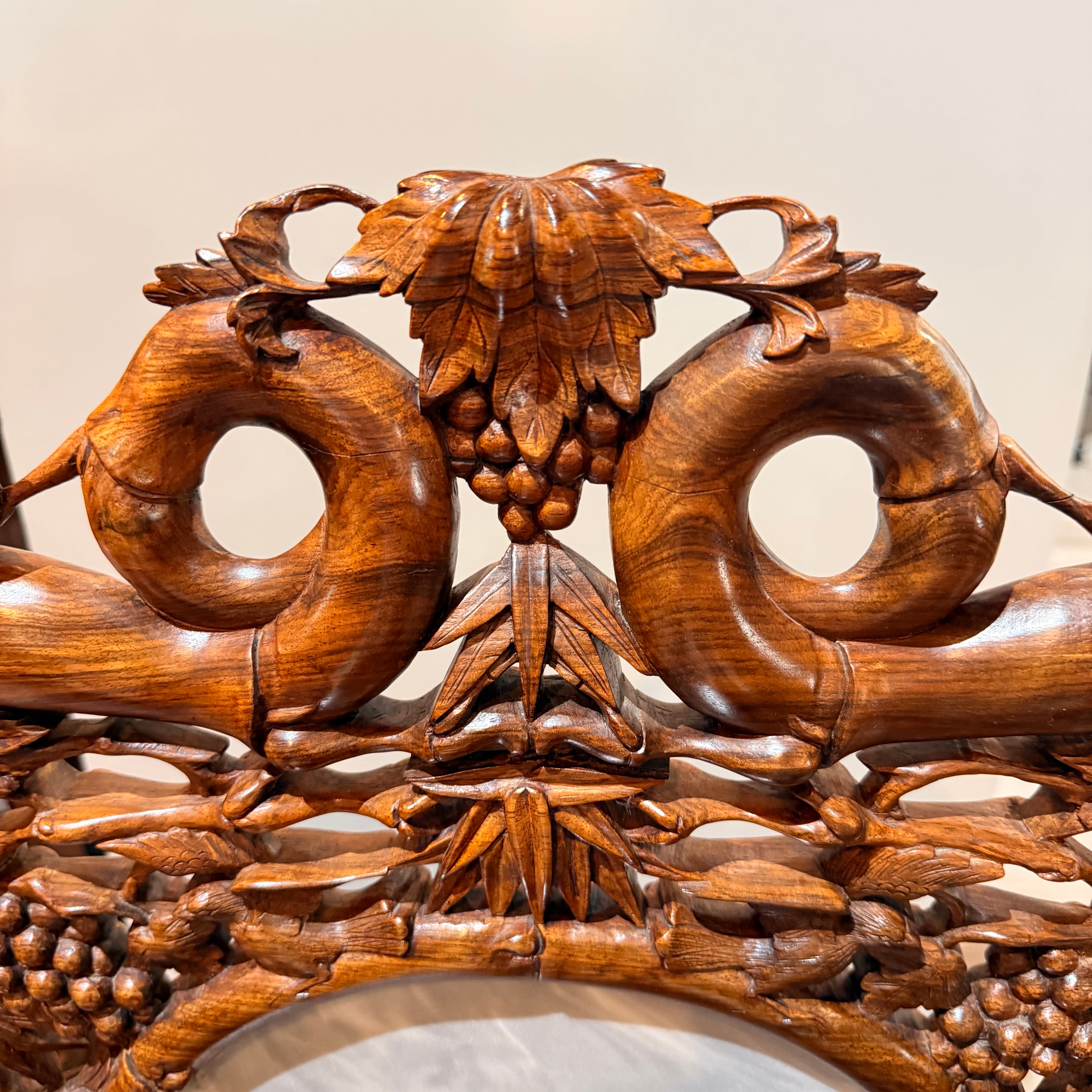 Chinese Carved Rosewood Armchair with Natural Stone Panel