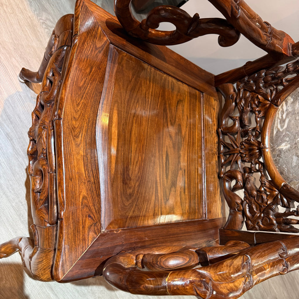 Chinese Carved Rosewood Armchair with Natural Stone Panel
