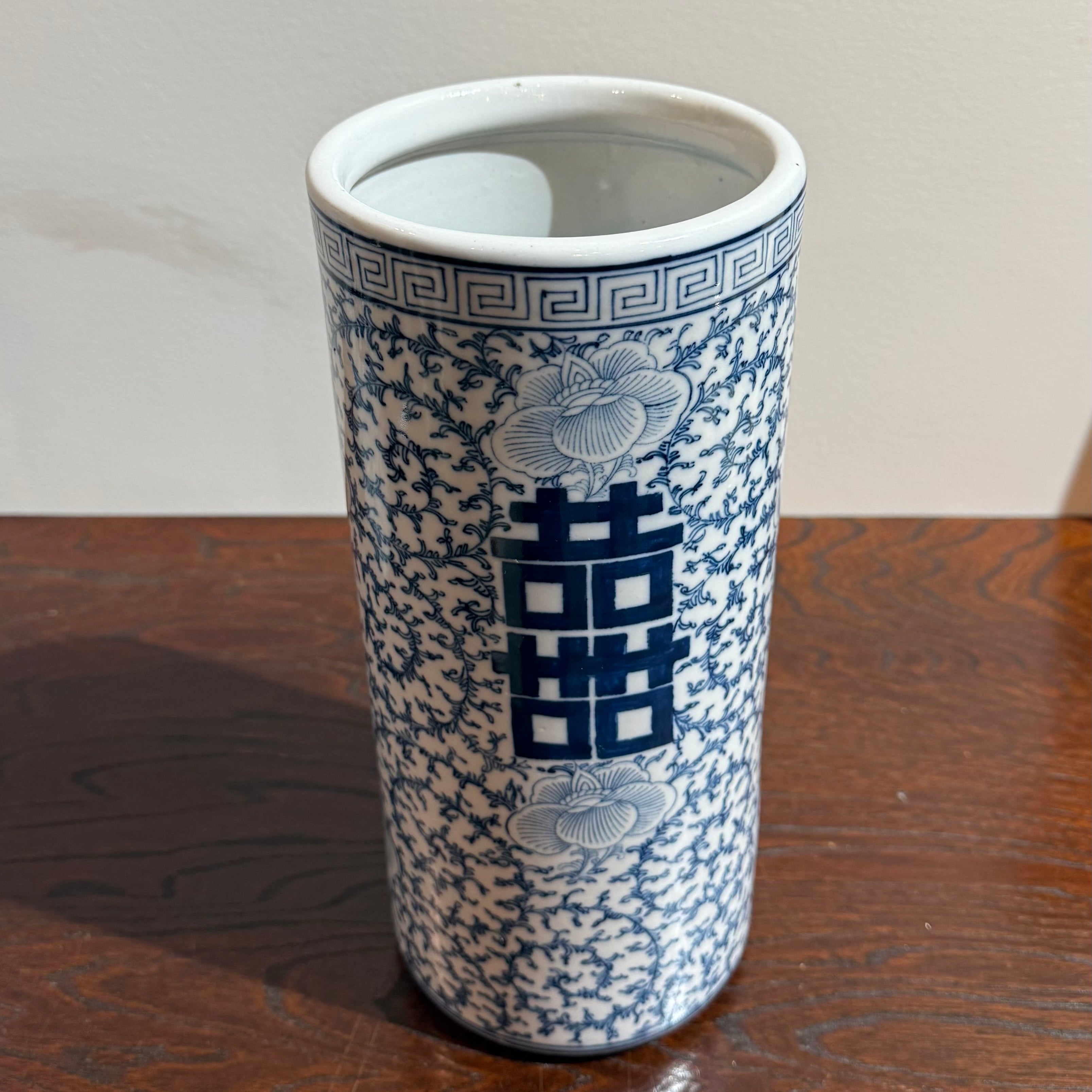 Pair of Blue and White “Double Happiness” Porcelain Vases