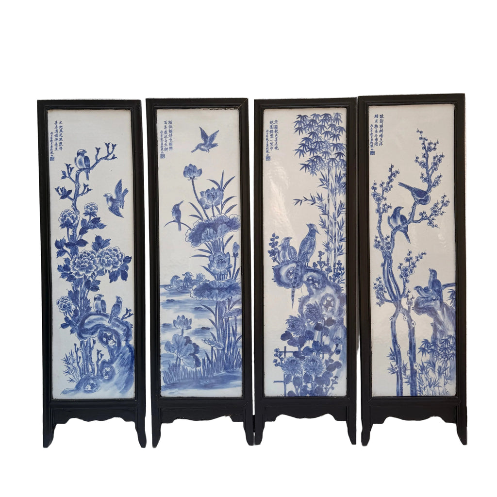 Chinese Blue-and-White Porcelain Four Seasons Plaques — Set of Four