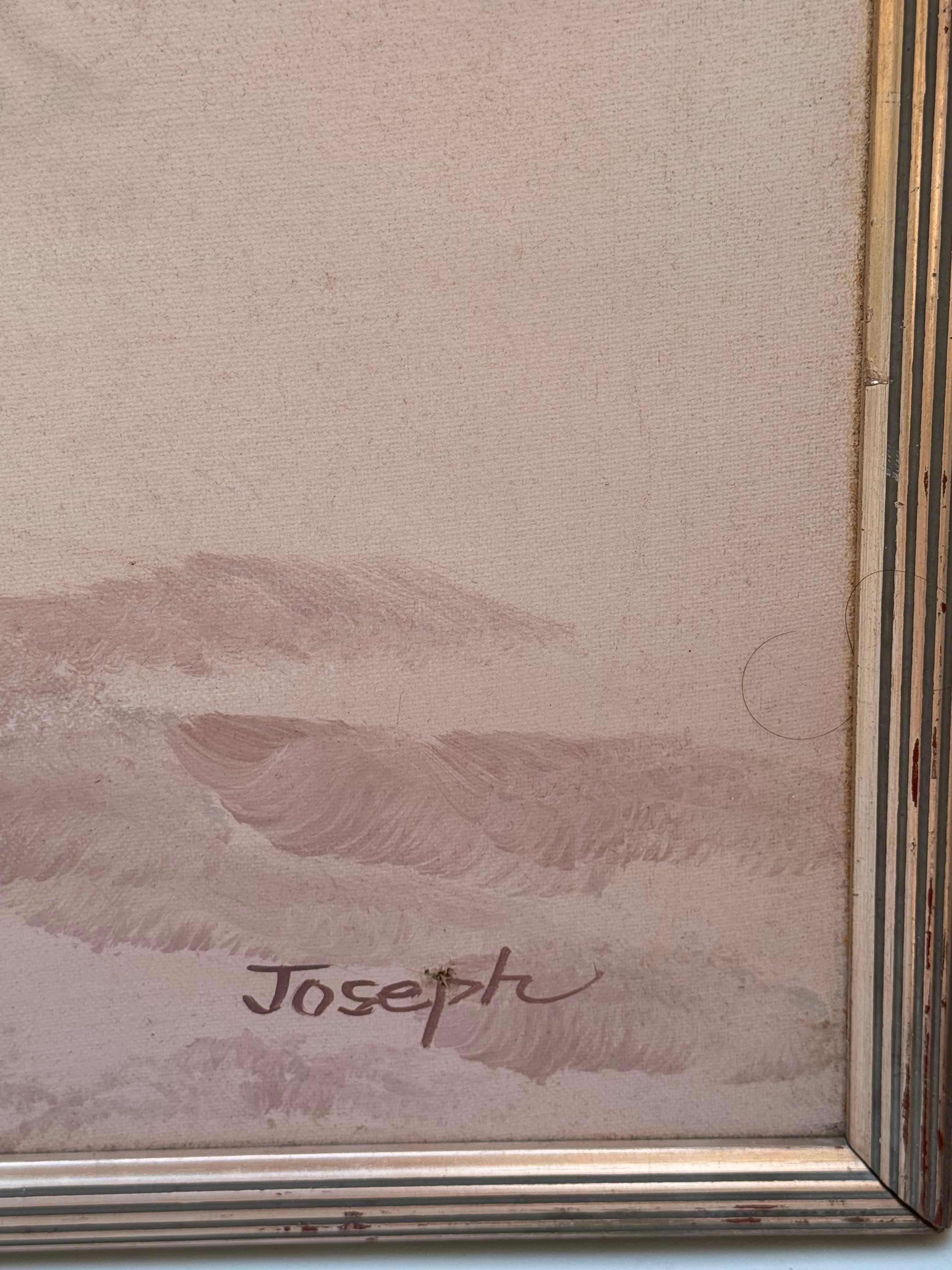 Large Vintage Oil Painting of a Moonlit Lake, Signed Joseph