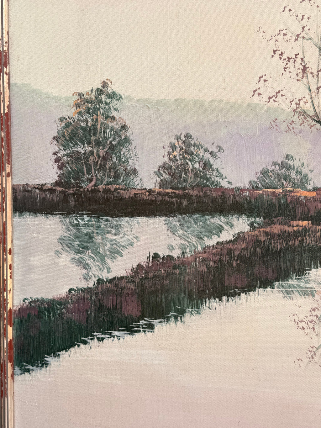 Large Vintage Oil Painting of a Moonlit Lake, Signed Joseph