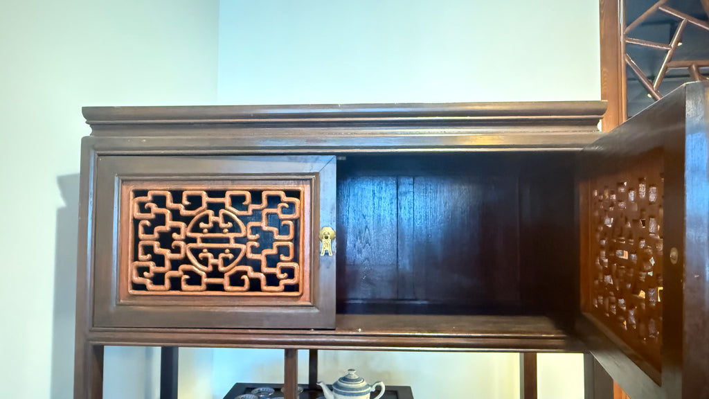 Hardwood Display Cabinet With Open Shelves