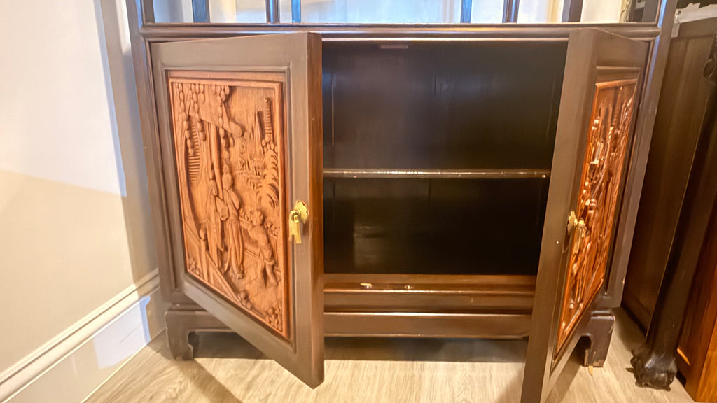 Hardwood Display Cabinet With Open Shelves