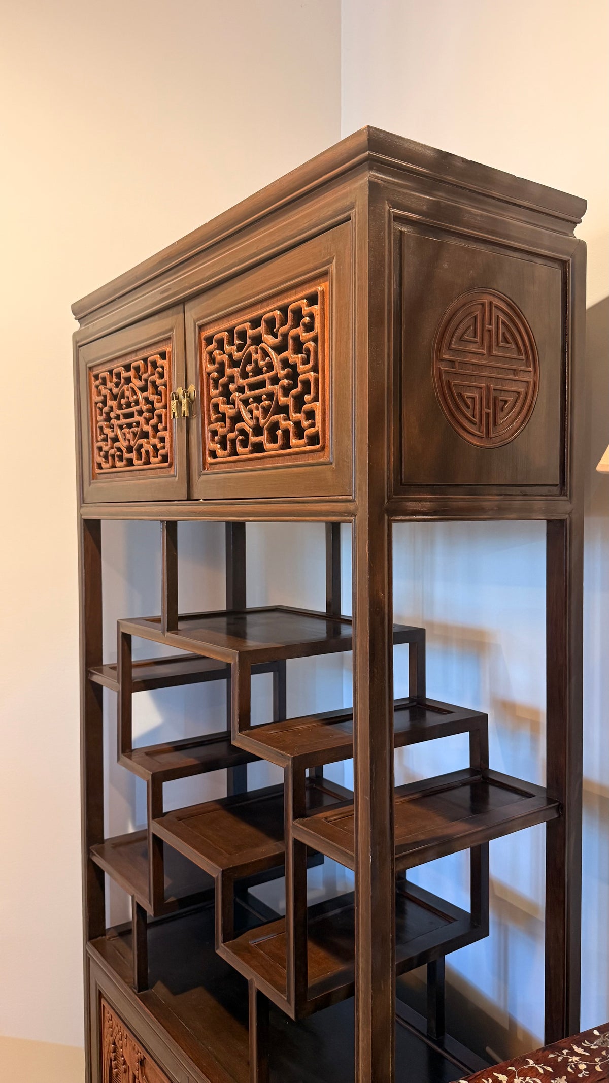 Hardwood Display Cabinet With Open Shelves