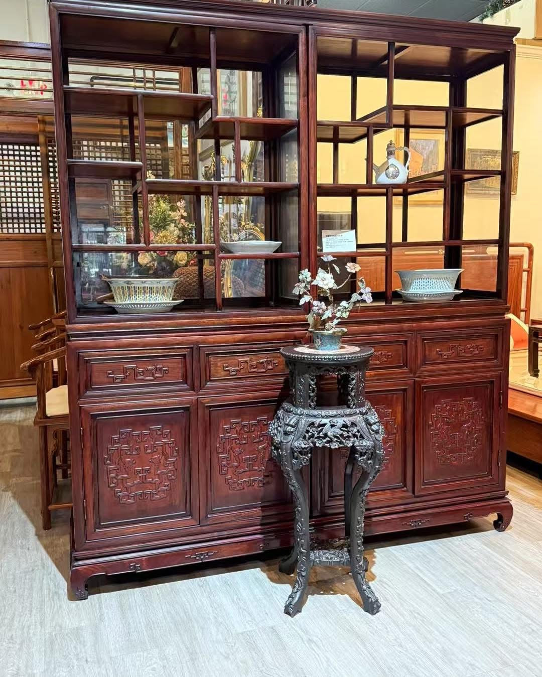 Chinese Rosewood Display Cabinet with Glass Panels