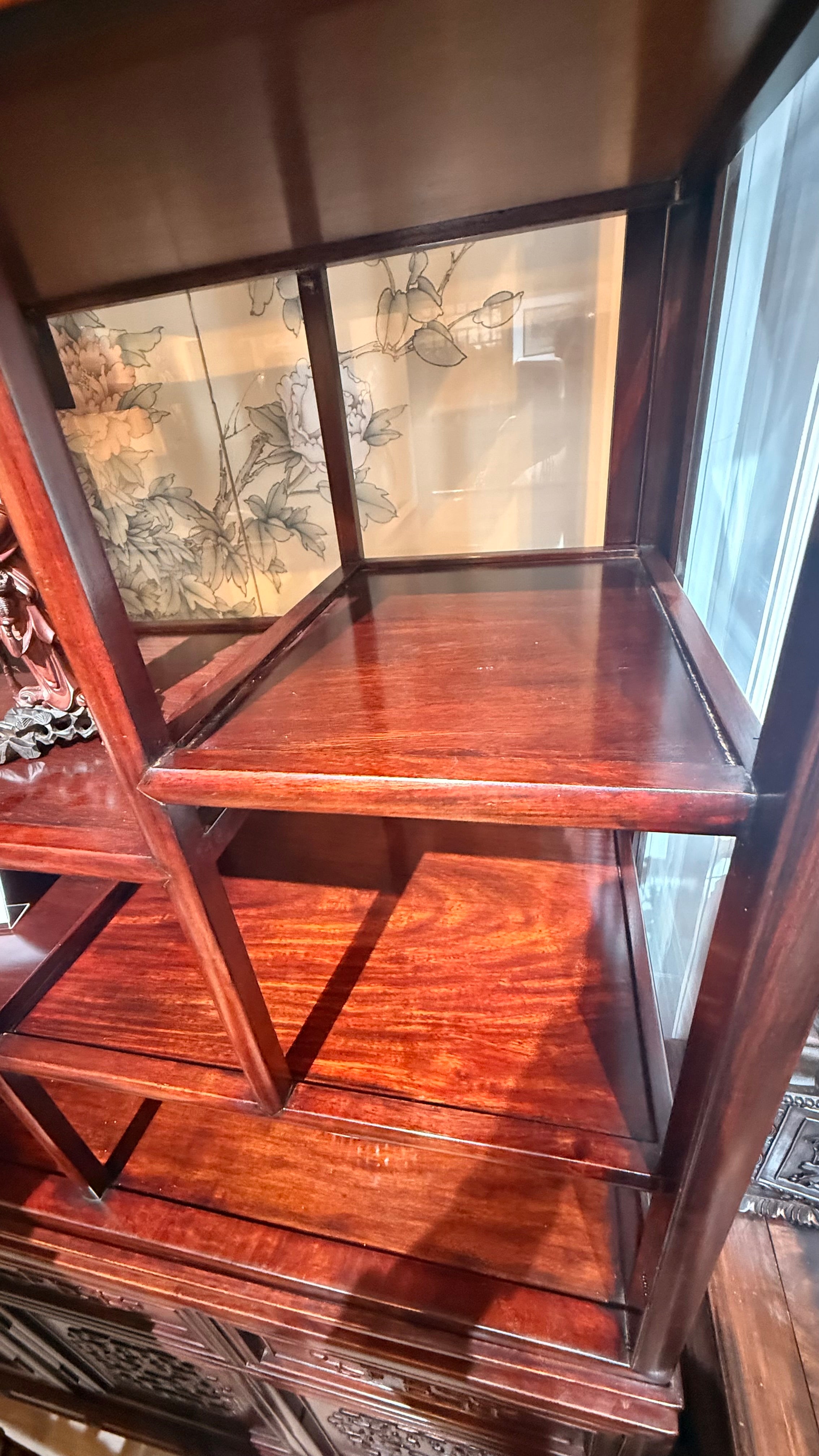 Chinese Rosewood Display Cabinet with Glass Panels