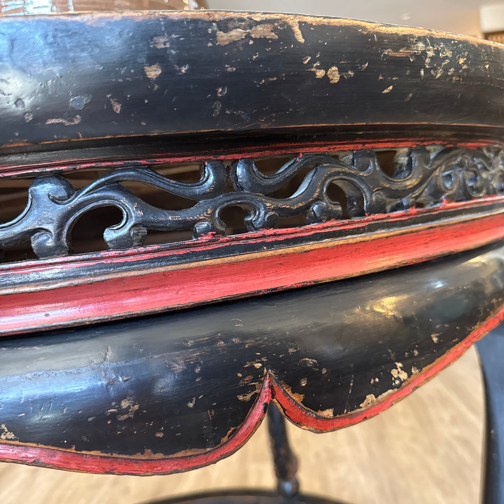 Pair of Vintage Chinese Black Lacquer Demi-Lune Tables
