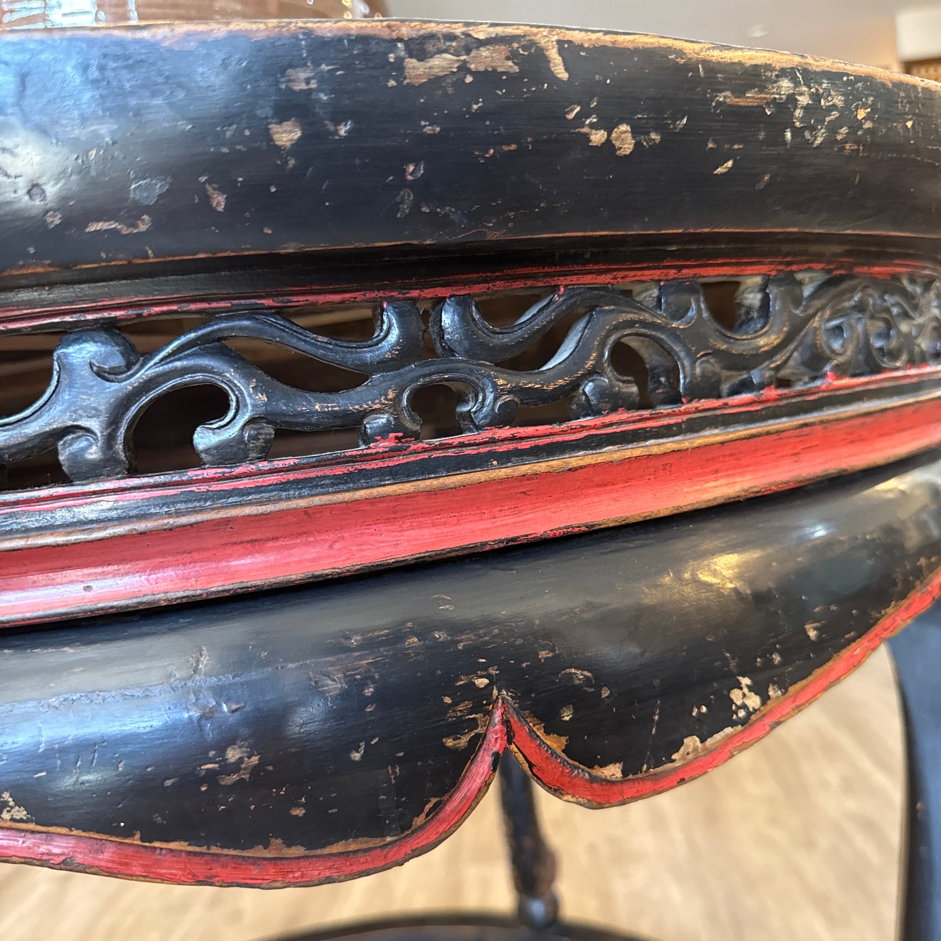 Pair of Vintage Chinese Black Lacquer Demi-Lune Tables
