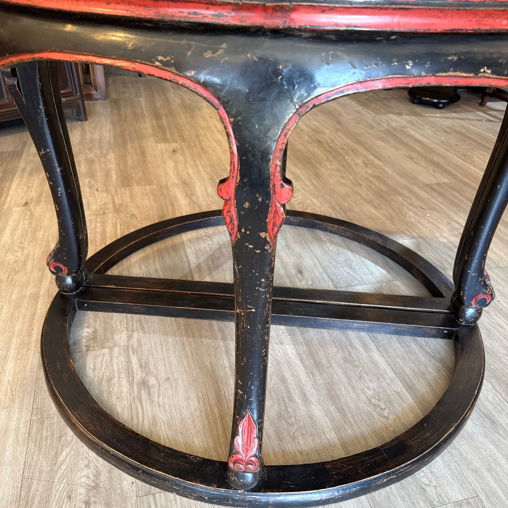 Pair of Vintage Chinese Black Lacquer Demi-Lune Tables