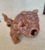 Pair of hand carved Wooden Foo Dogs Lion dogs Guardian Lion