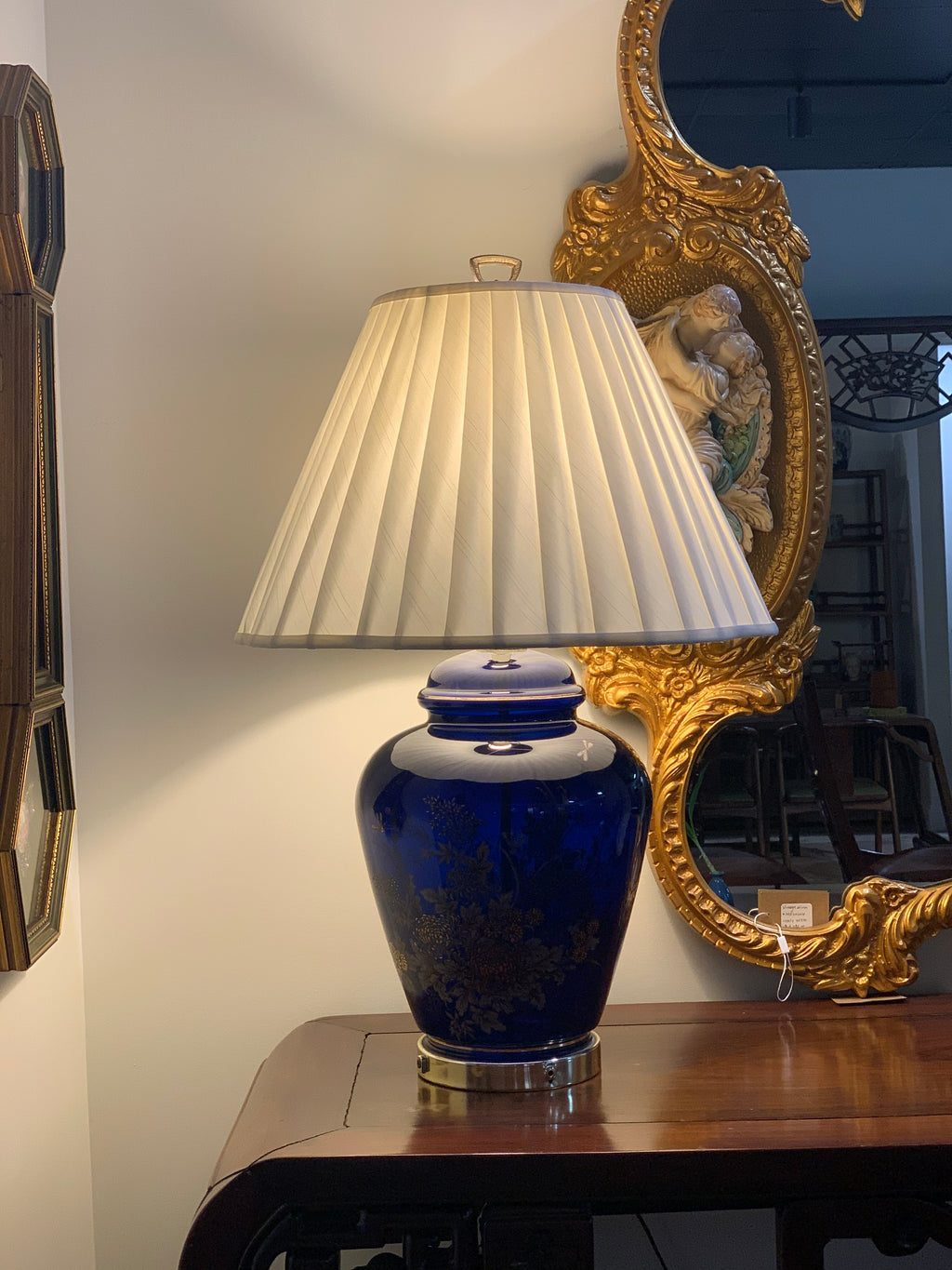 Vintage Blue & Gold Gilt Glass Table Lamps