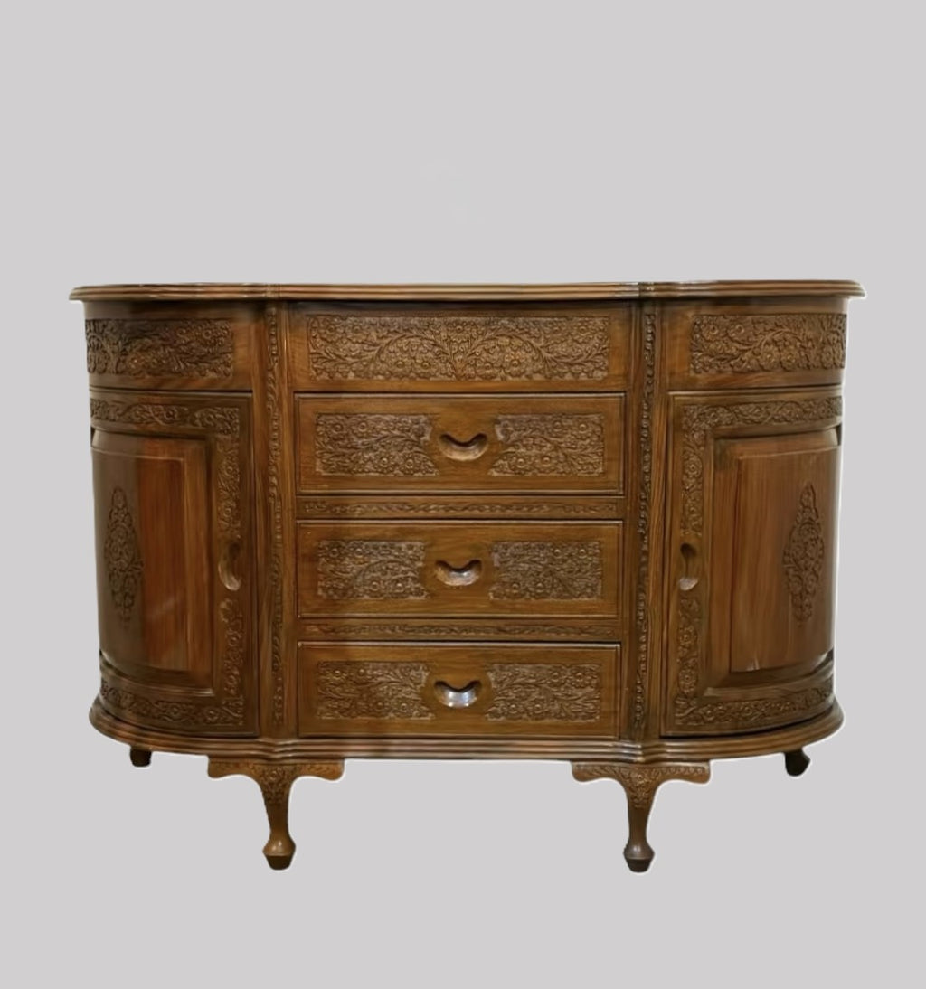 Vintage Solid Wood Carved Porch Cabinet Accent Cabinet